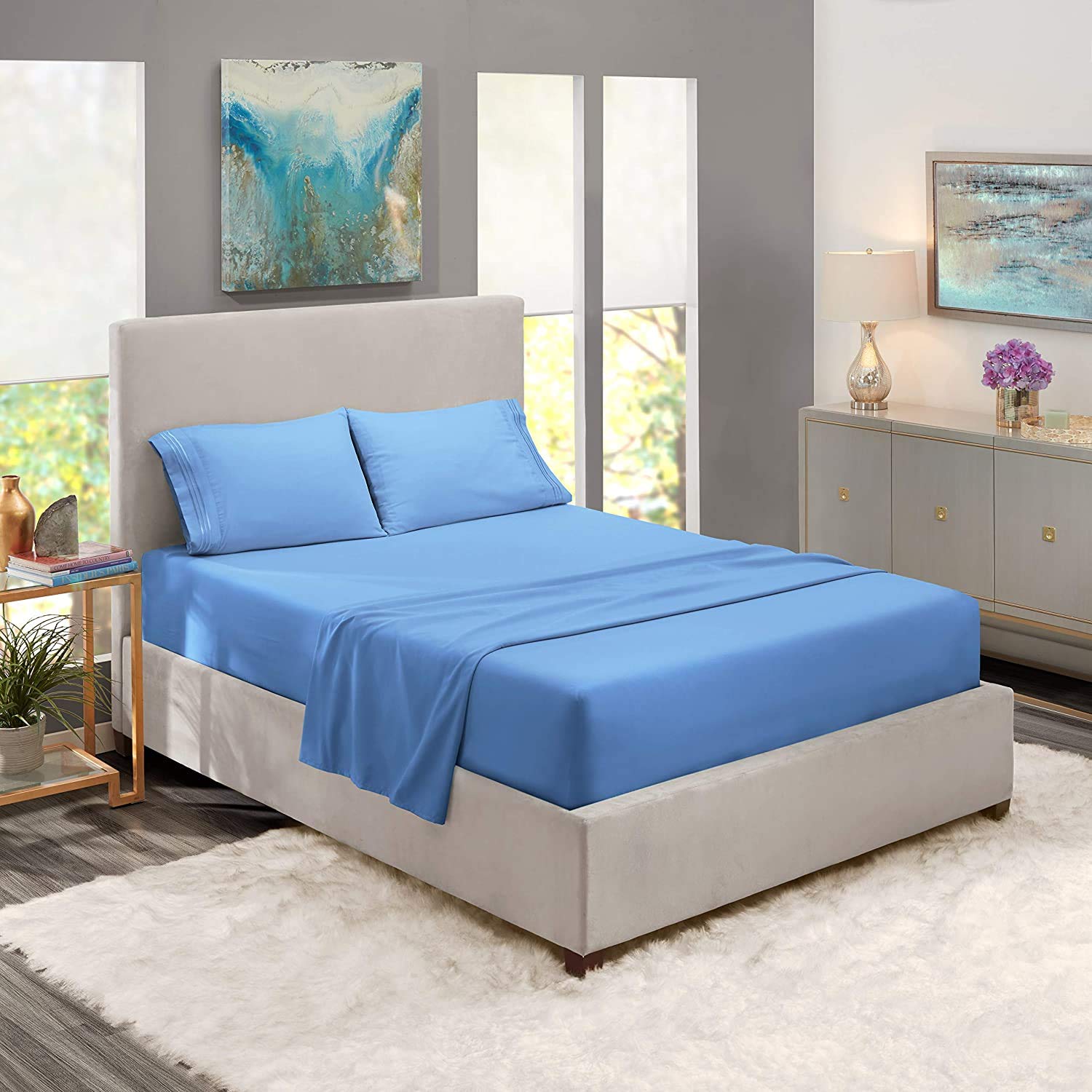 4Pcs 800 Thread Count 100% Soft Cotton Bed Sheet Set with Deep Pocket Fits Mattress Up to 16