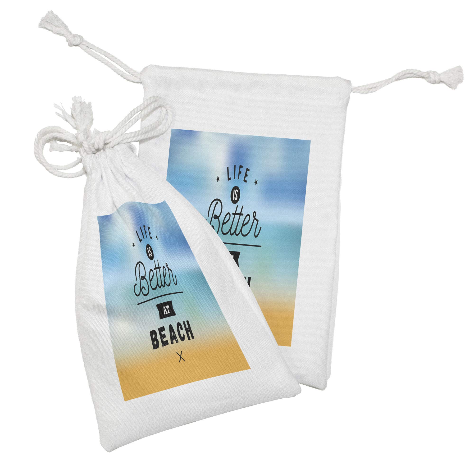 Ambesonne Beach Fabric Pouch Set of 2 - Inspirational Coastal Drawstring Bags for Toiletries, Masks & Favors (9