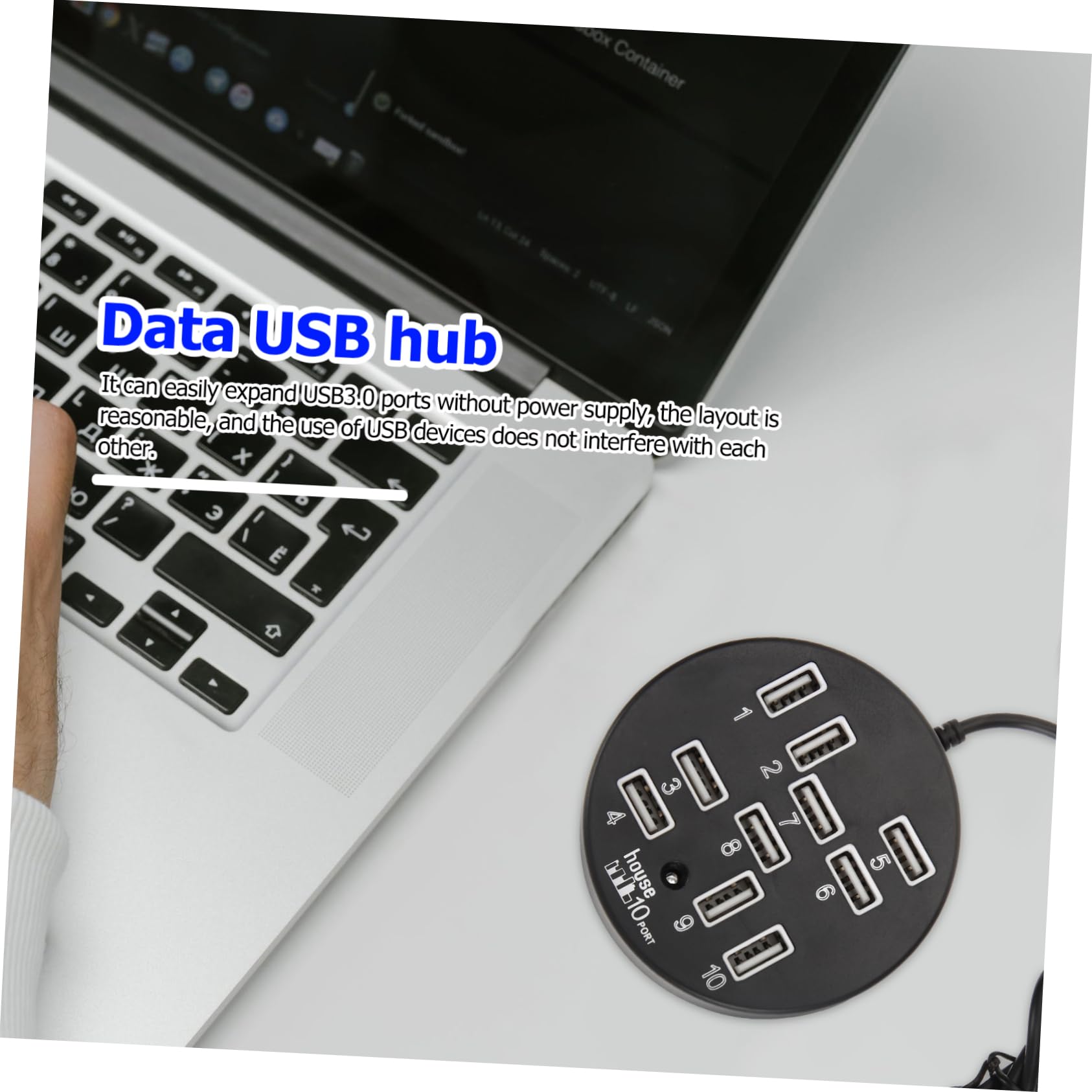 10-Port USB 2.0 Hub for Laptop - High-Speed USB Splitter Adapter with Multiple Ports for PC, MacBook, Keyboard, Mouse & External Devices | Perfect for Home Office, Gaming & Workspace Setup