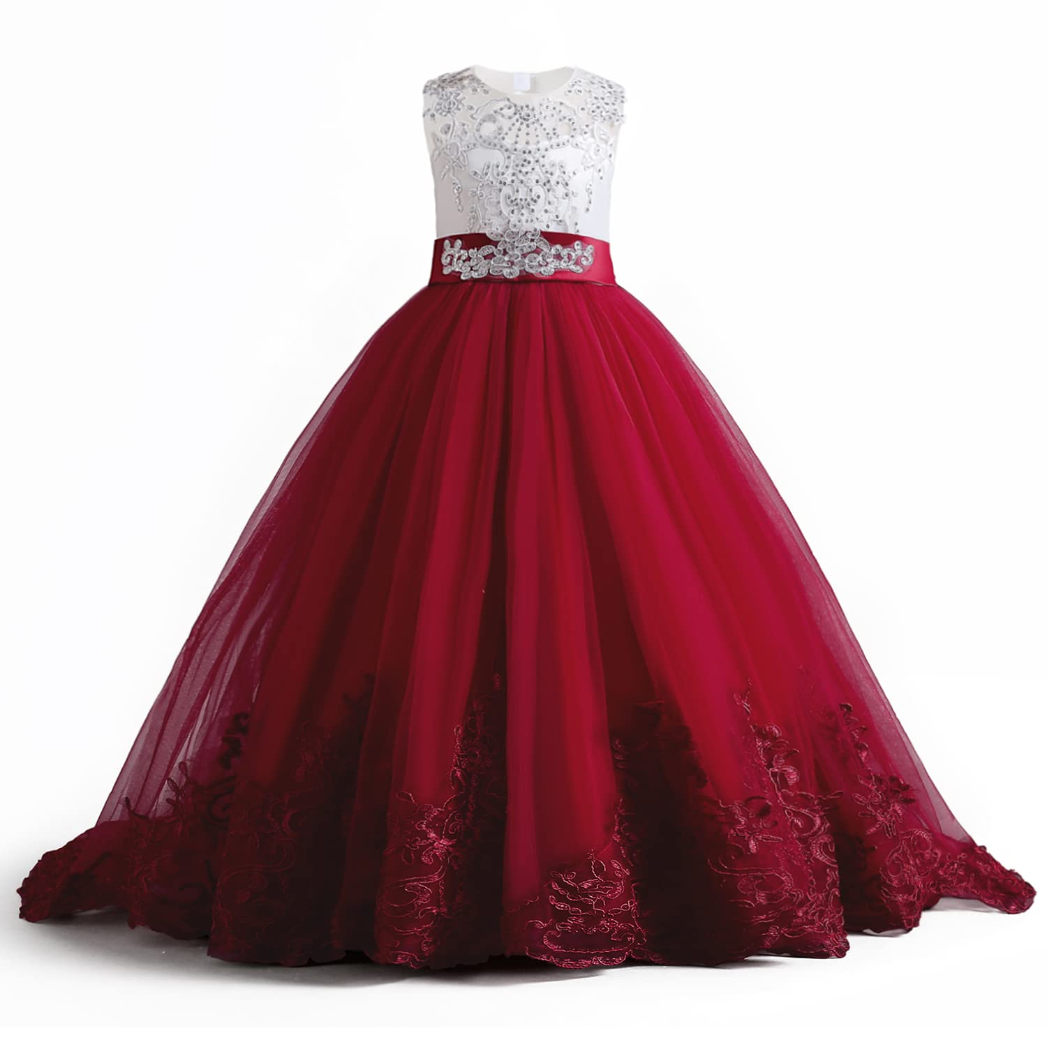 NNJXD Girls Princess Lilac Pageant Long Dress - Kids Tulle Prom Ball Gowns for Special Occasions, Birthday Parties & Dance Performances