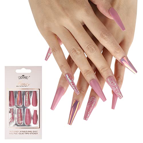 30Pcs Medium Coffin Press On Nails - Full Cover Acrylic False Nail Tips (0070-2G03) - Perfect for Parties, Weddings & Everyday Glam