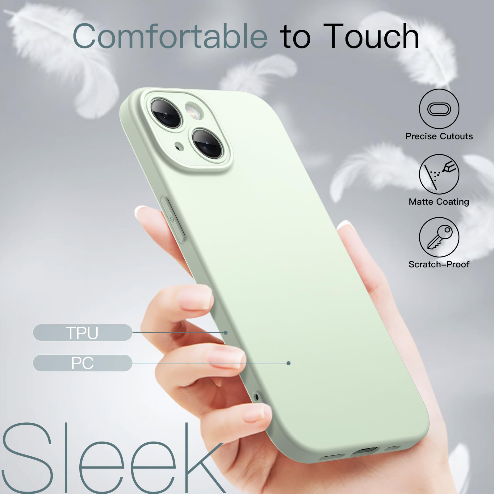 JETech Ultra-Thin Slim Case for iPhone 15 Plus 6.7-Inch | Matte Finish Minimalist Protective Cover with Full Camera Lens Protection | Lightweight Durable Phone Case in Green | Perfect for Everyday Use, Work & Travel