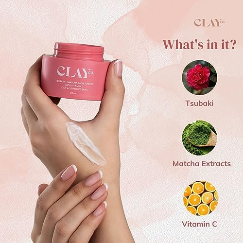 CLAYCO. Tsubaki + Matcha Vitamin C Face Moisturizer 50ml - Oil Control & Hydration for Oily & Sensitive Skin | Lightweight Daily Face Cream for Acne-Prone Skin | Perfect for Morning Skincare Routine & Makeup Prep