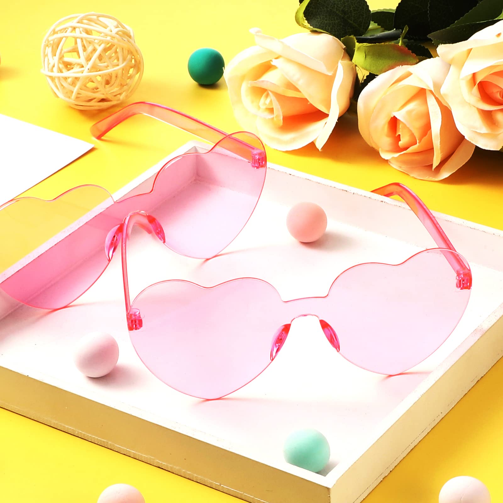 Flutesan 30 Pairs Heart Shaped Sunglasses Bulk - Rimless Candy Color Party Eyewear for Women & Men - Perfect for Valentine's Day, Bachelorette Parties, and Summer Festivals