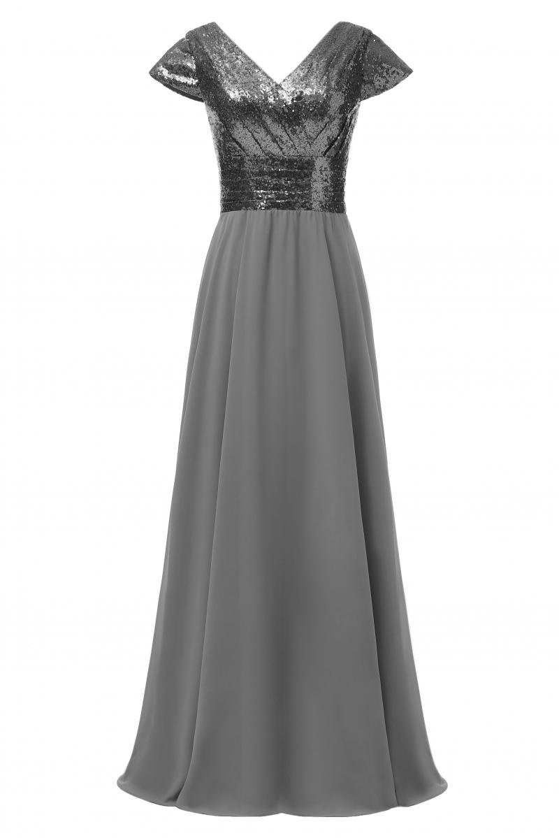 Elegant V-Neck A-Line Full Length Evening Party Dress for Women - Grey Maxi Gown Size 24W | Perfect for Prom, Wedding Guest & Formal Occasions