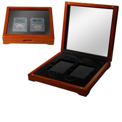 Premium Wooden Display Case for 2 Graded Coins - Perfect for Coin Collectors & Numismatic Showcases - Home Office Decor & Gift for Collectors