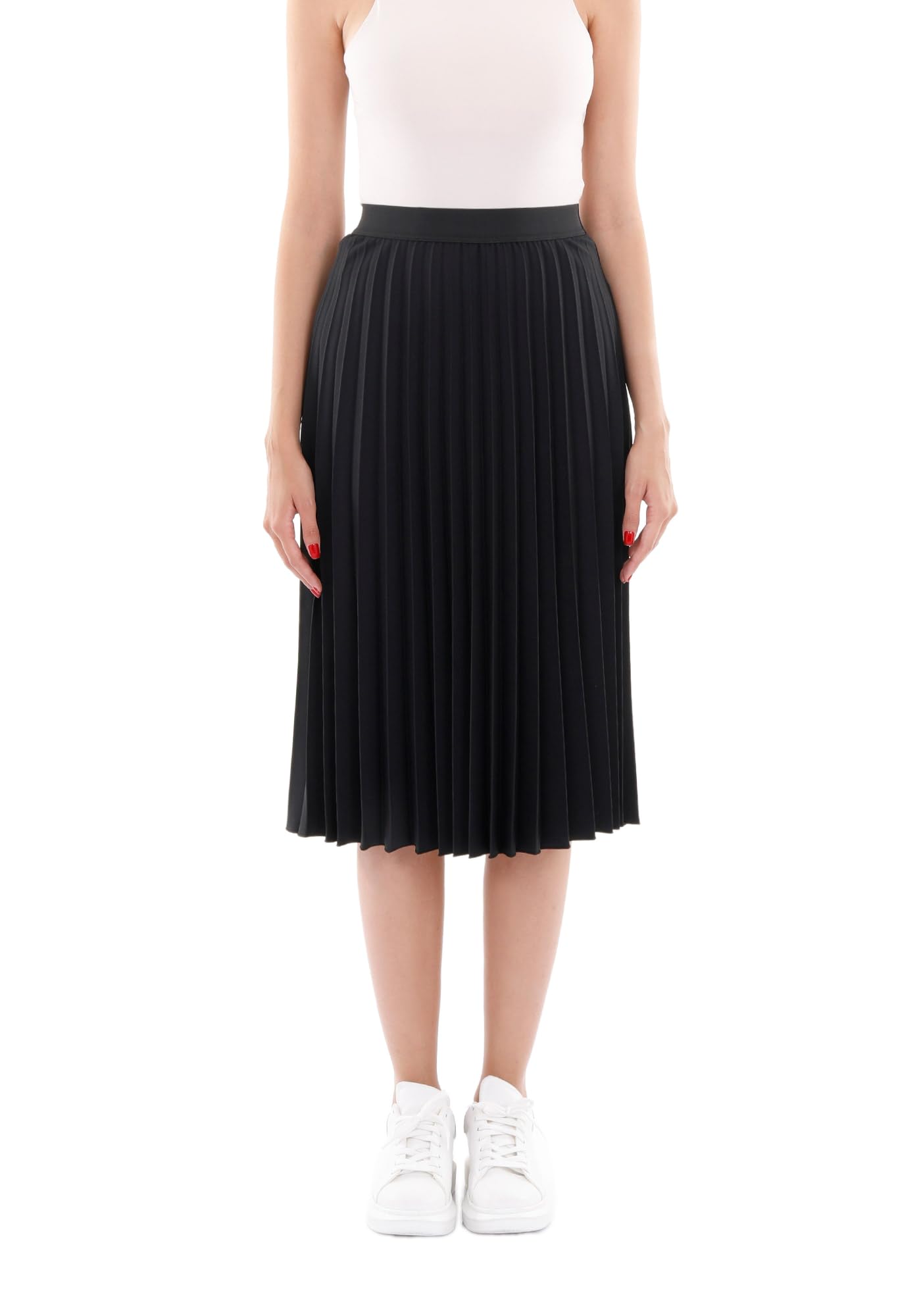 G-Line Women's Pleated Midi Skirt - High Waisted Knee Length Skirt for Work, Office & Casual Outfits | Flattering A-Line Design for Spring & Summer Fashion