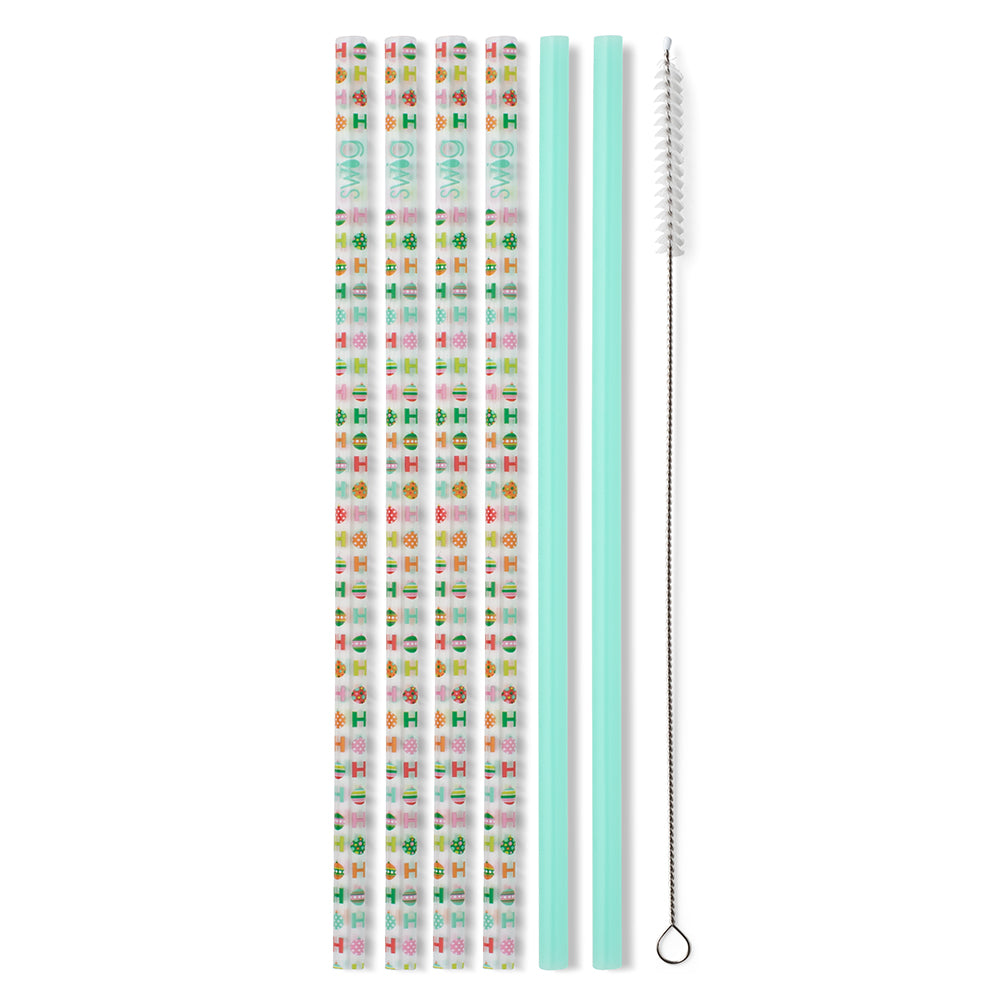 Eco-Friendly Reusable Stainless Steel Straw Set with Case - HoHoHo & Mint Colors for Smoothies, Iced Coffee, and Cocktails - Perfect for Home, Office, and Travel Use
