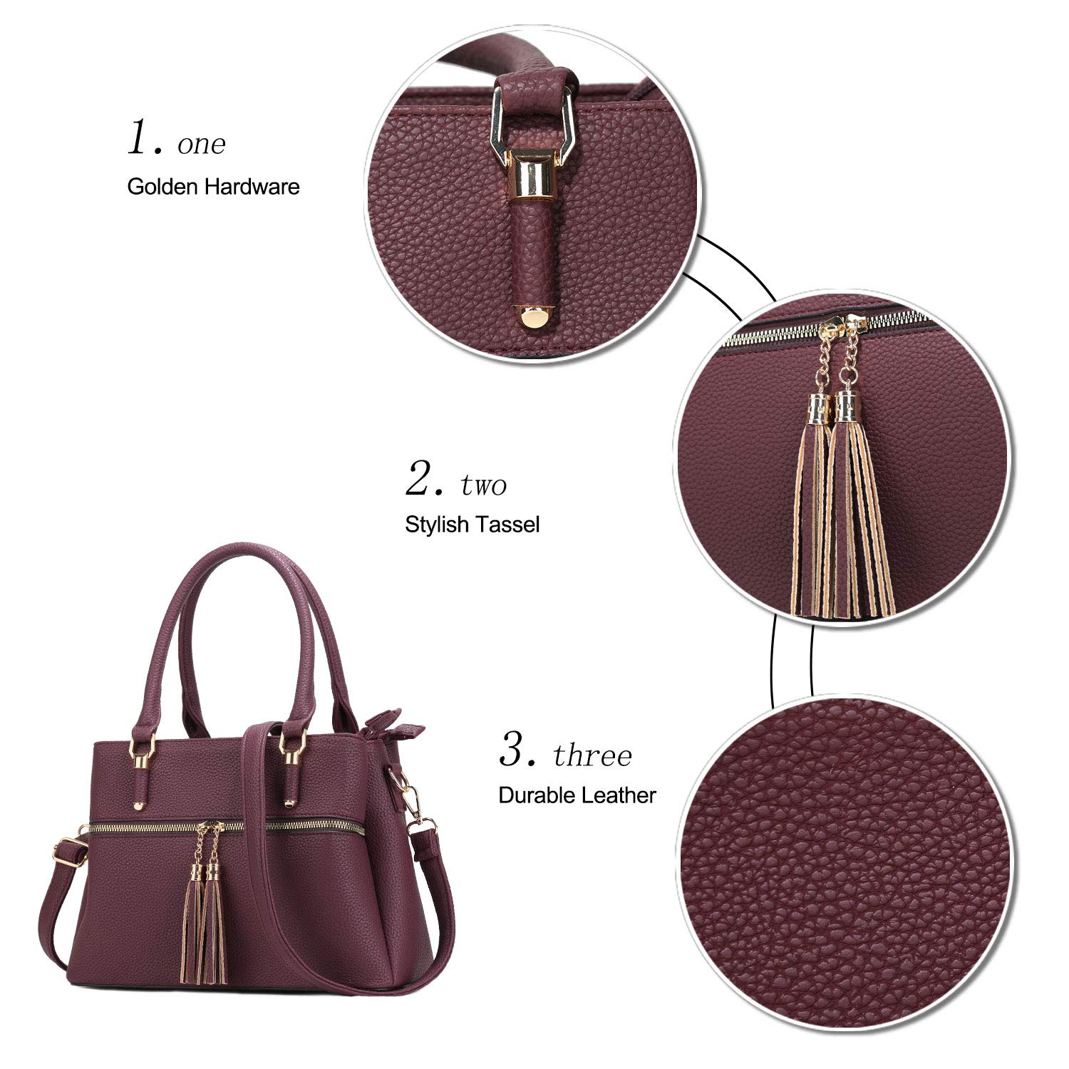 KKXIU Women's Leather Satchel Bag - Stylish Crossbody Shoulder Handbag with Zipper Pockets for Work, Travel & Daily Use