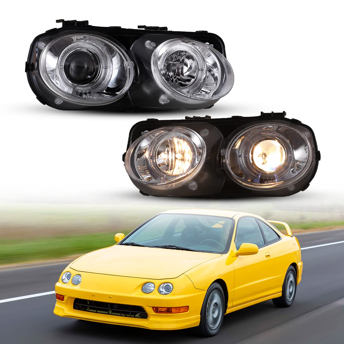 Nixon Offroad LED Headlights for Acura Integra 1998-2001 - High/Low Beam Projector Headlight Assembly with DRL & Turn Signal - Chrome Housing Clear Lens (1 Pair) - Perfect for Night Driving & Off-Road Adventures