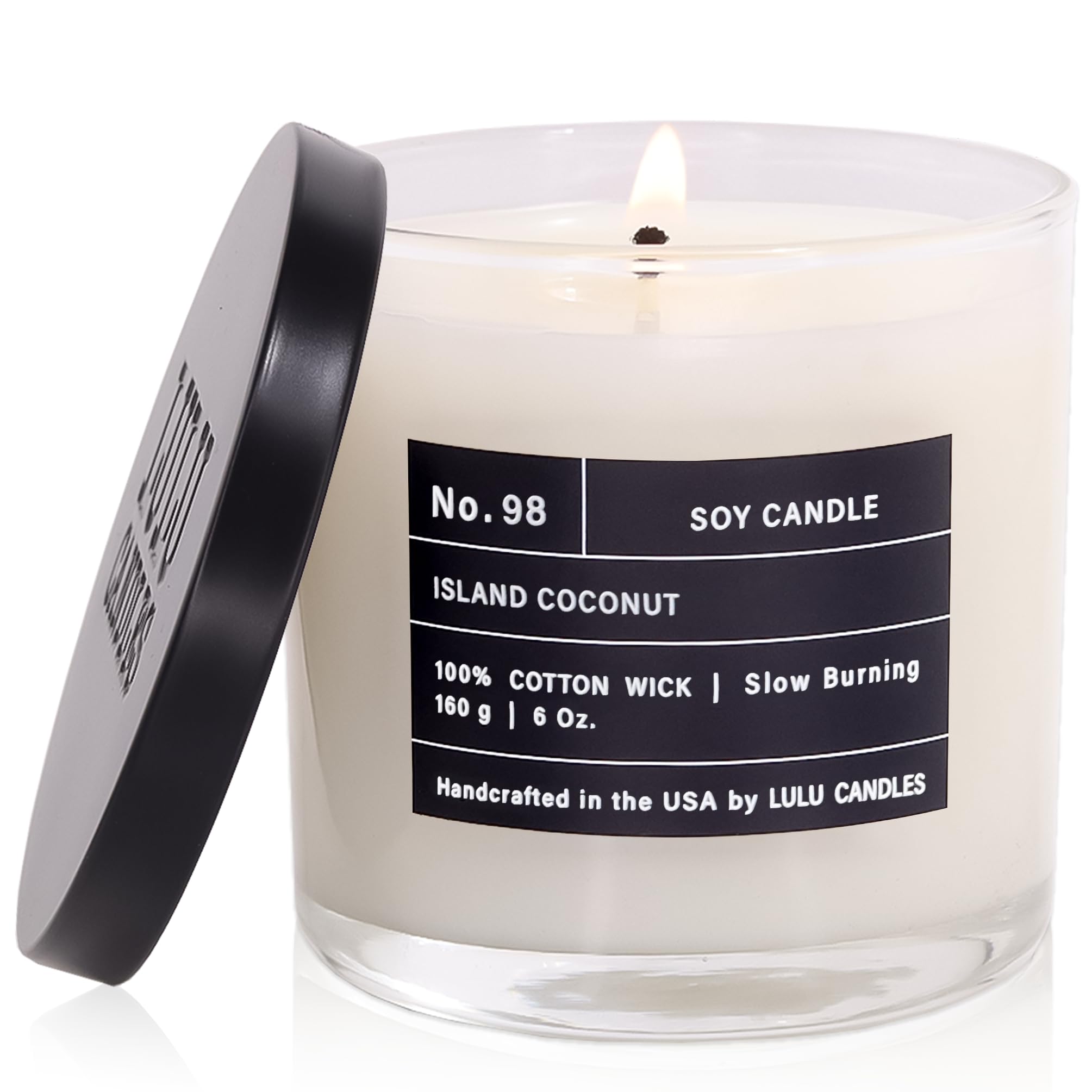 Lulu Candles - Premium Island Coconut Scented Soy Wax Candle | Hand-Poured in USA | Long-Lasting 30+ Hours | 6oz Jar Candle for Home, Spa, Yoga & Romantic Ambiance | Vegan & Eco-Friendly