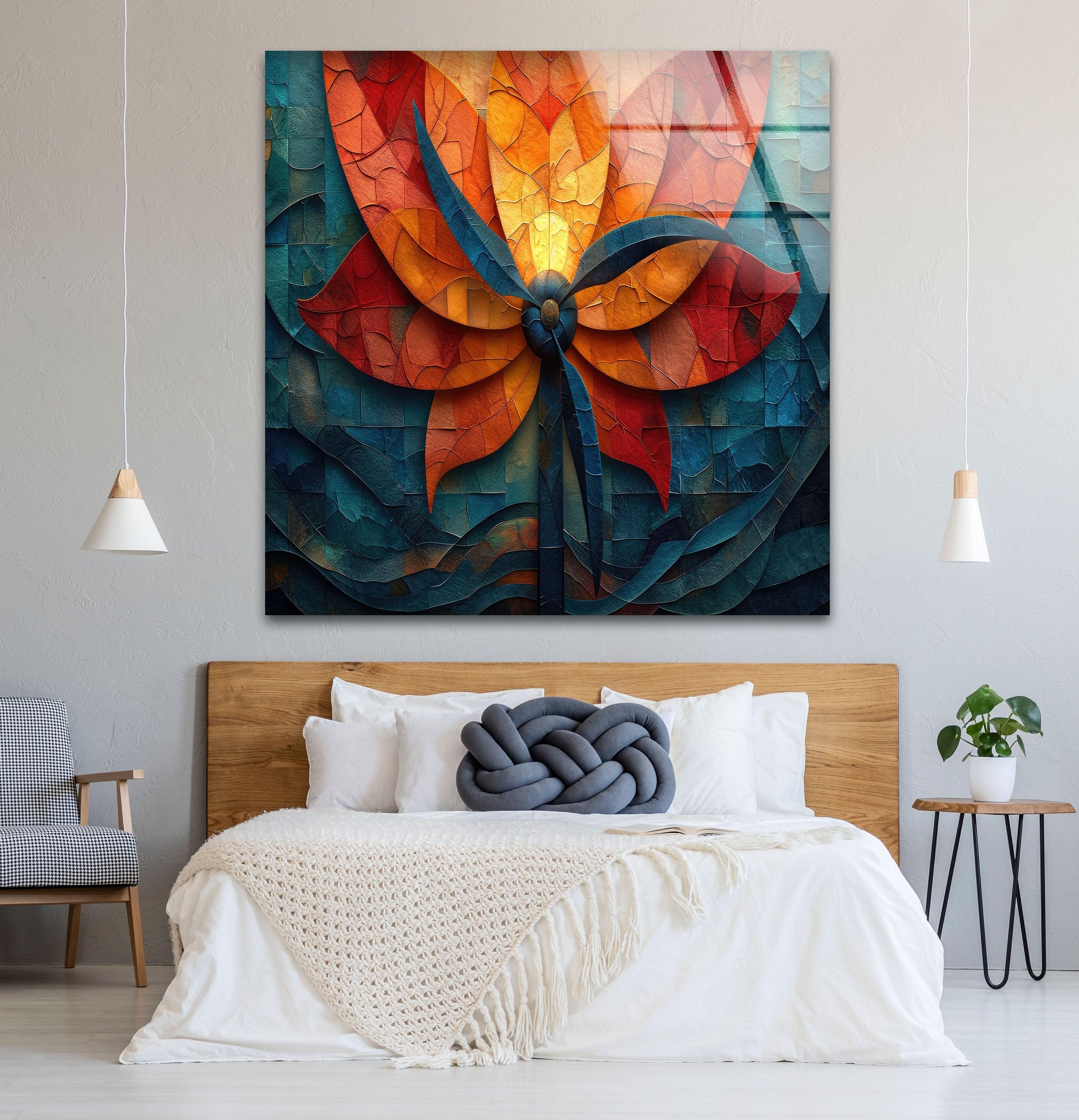Vibrant Mosaic Flower Glass Wall Art - Handmade Stained Glass Decor for Living Room, Bedroom, or Garden - Perfect Gift for Home & Office Decor