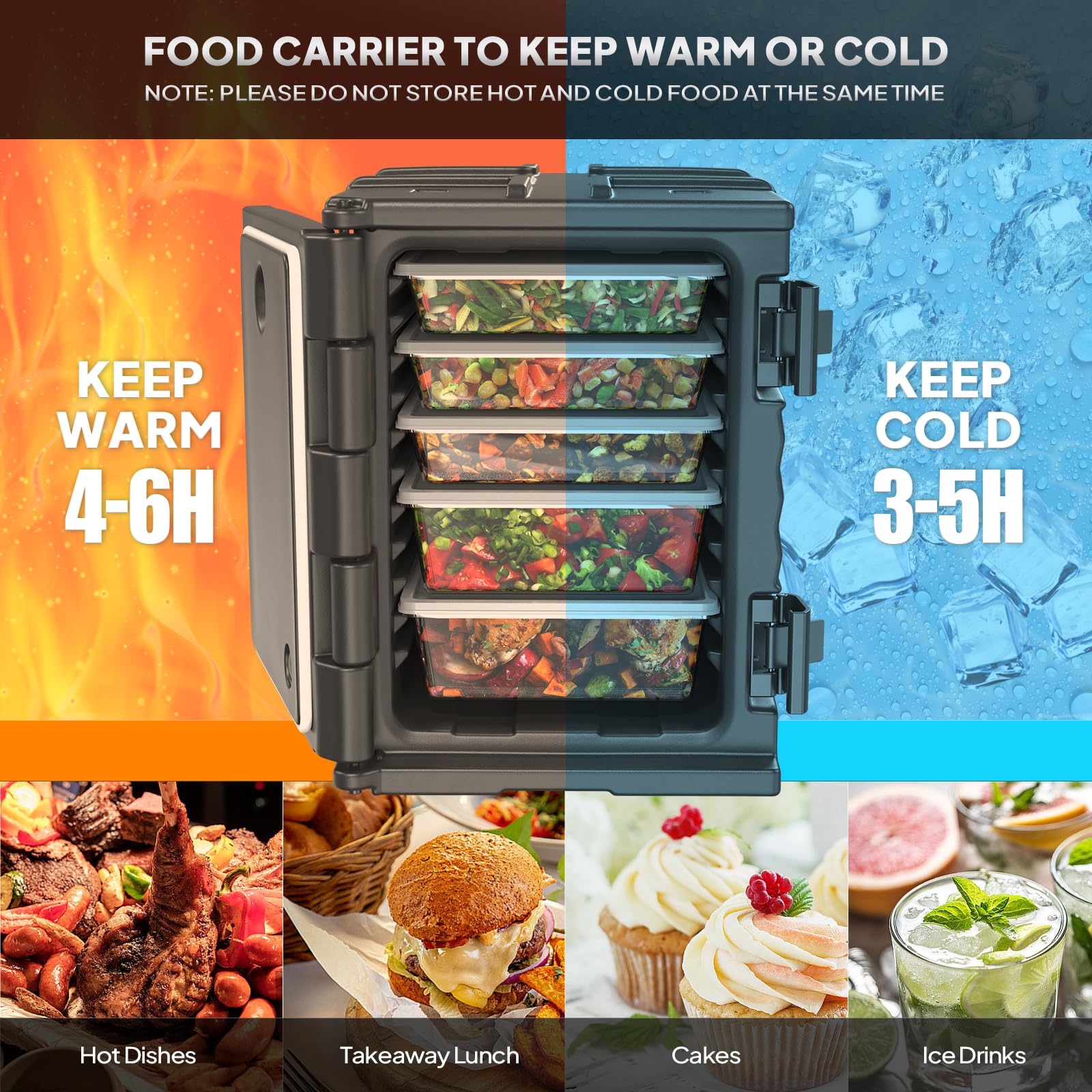 ROVSUN 82 QT Insulated Food Pan Carrier with Wheels - NSF Certified Hot Box Food Warmer for Catering, Restaurants & Events | Double Buckles & Handles | Stackable Design | Perfect for Buffets, Parties, Outdoor Dining & Commercial Kitchen Use