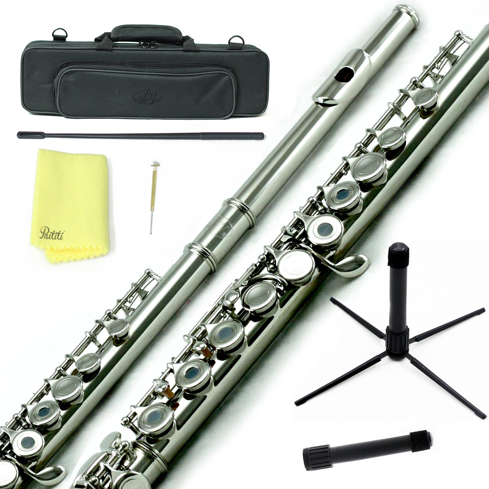 Professional Sky Nickel Plated Silver Key C Flute - Open Hole Design with Lightweight Case, Cleaning Rod & 1-Year Warranty | Perfect for Beginners, Students & Live Performances