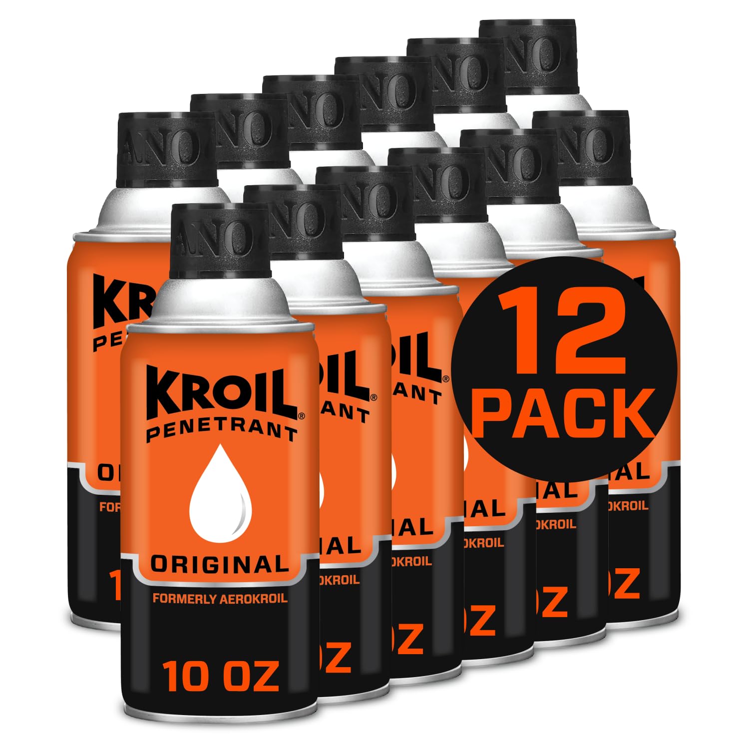 Kroil Original Penetrating Oil Aerosol Spray - 10oz Can (Case of 12) | Rust Remover for Stuck Bolts, Metal Parts, Hinges & Chains | Corrosion Inhibitor & Lubricant (KS102C) | Ideal for Automotive Repair, Machinery Maintenance & DIY Projects