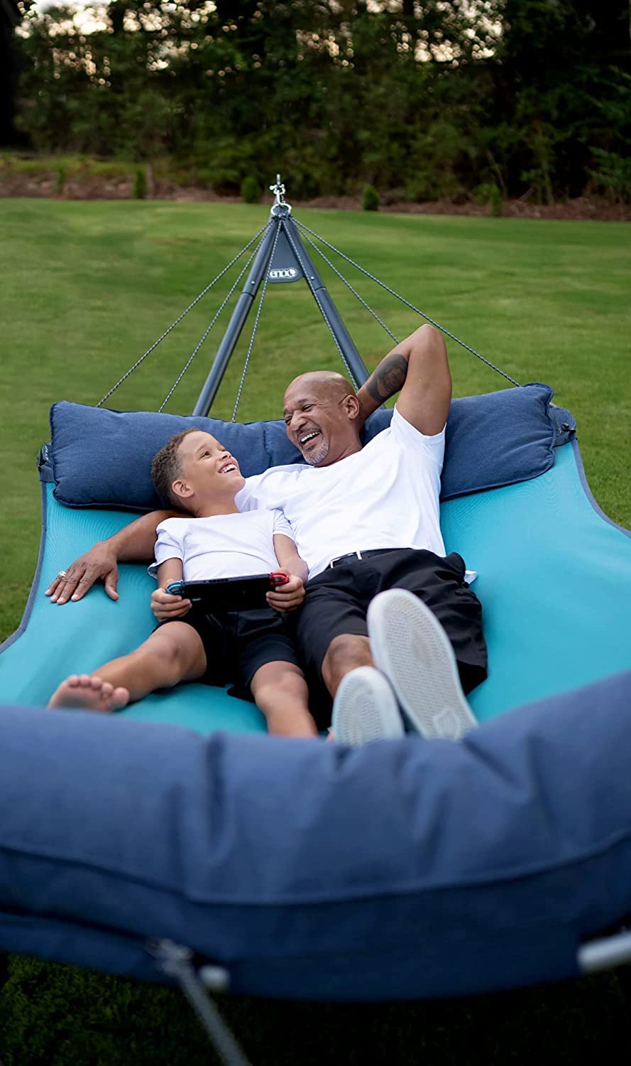ENO SuperNest SL Hammock - 1-2 Person Outdoor Hammock for Backyard, Patio, Lawn & Balcony - Lightweight & Durable Camping Gear - Perfect for Relaxing, Reading & Napping (Coastal Blue)