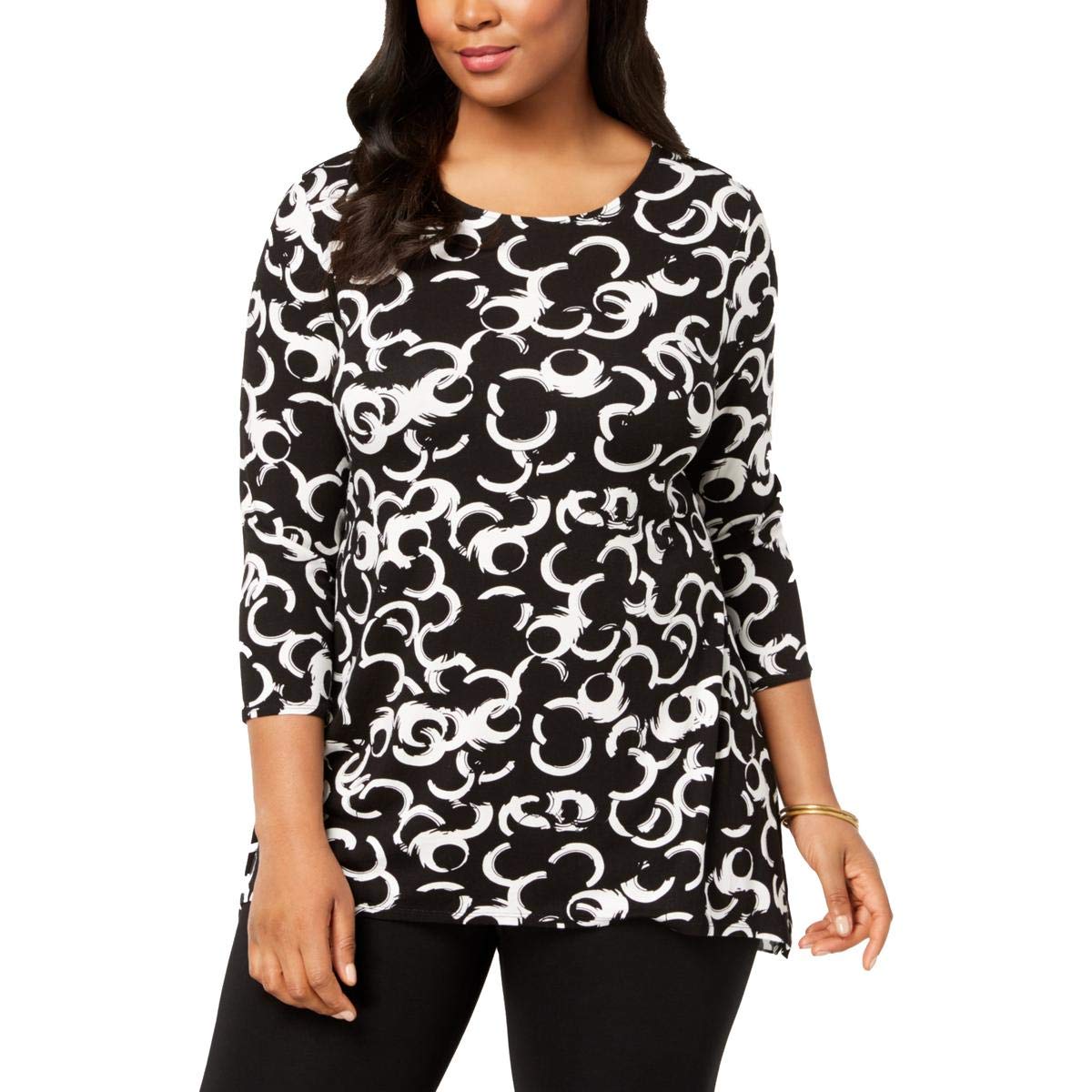 Alfani Women's Plus Size Printed Woven Back Blouse - Flowy Casual Top for Work, Office & Everyday Wear