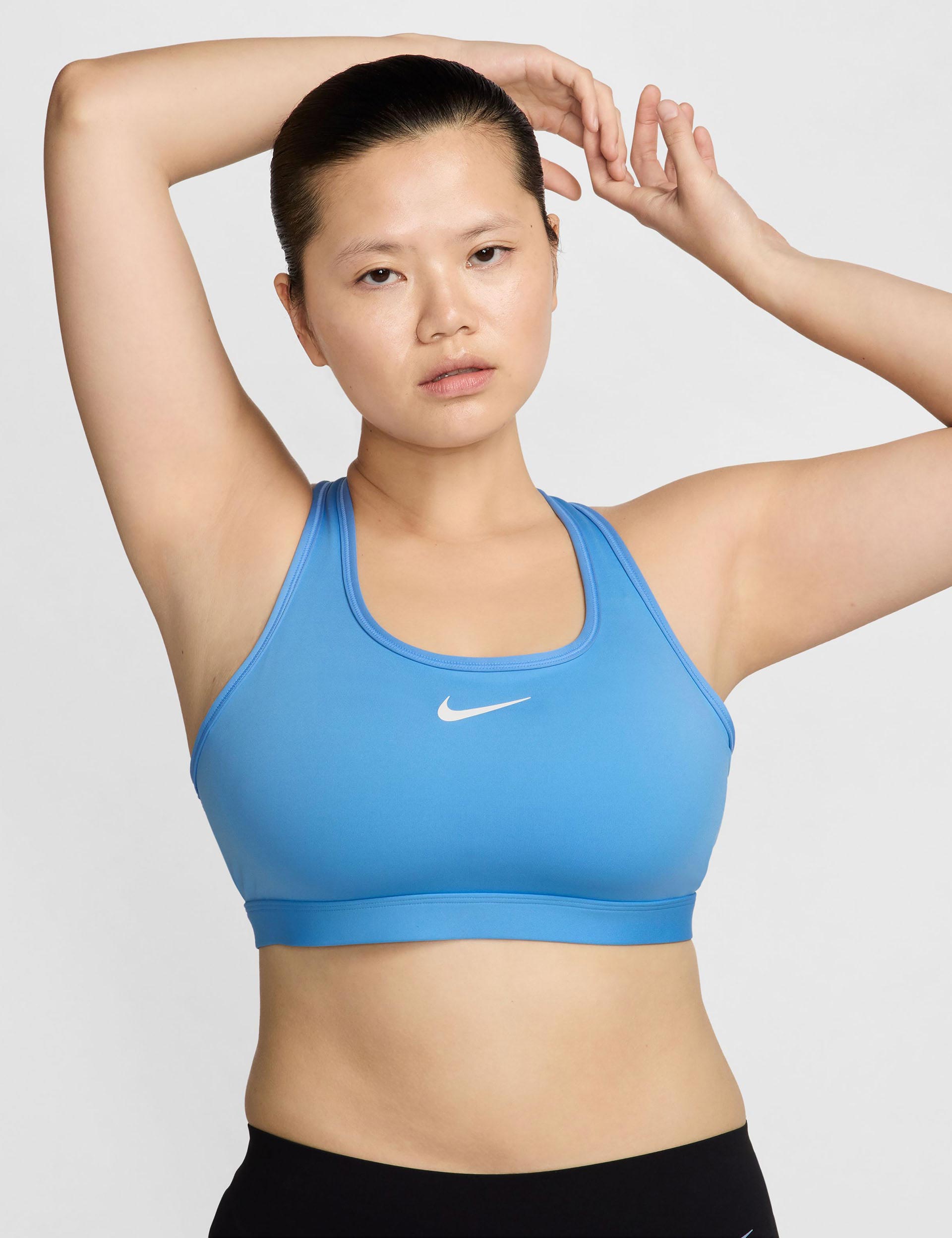 Nike Swoosh Medium Support Sports Bra - University Blue & White for Women's Running, Yoga & Gym Workouts