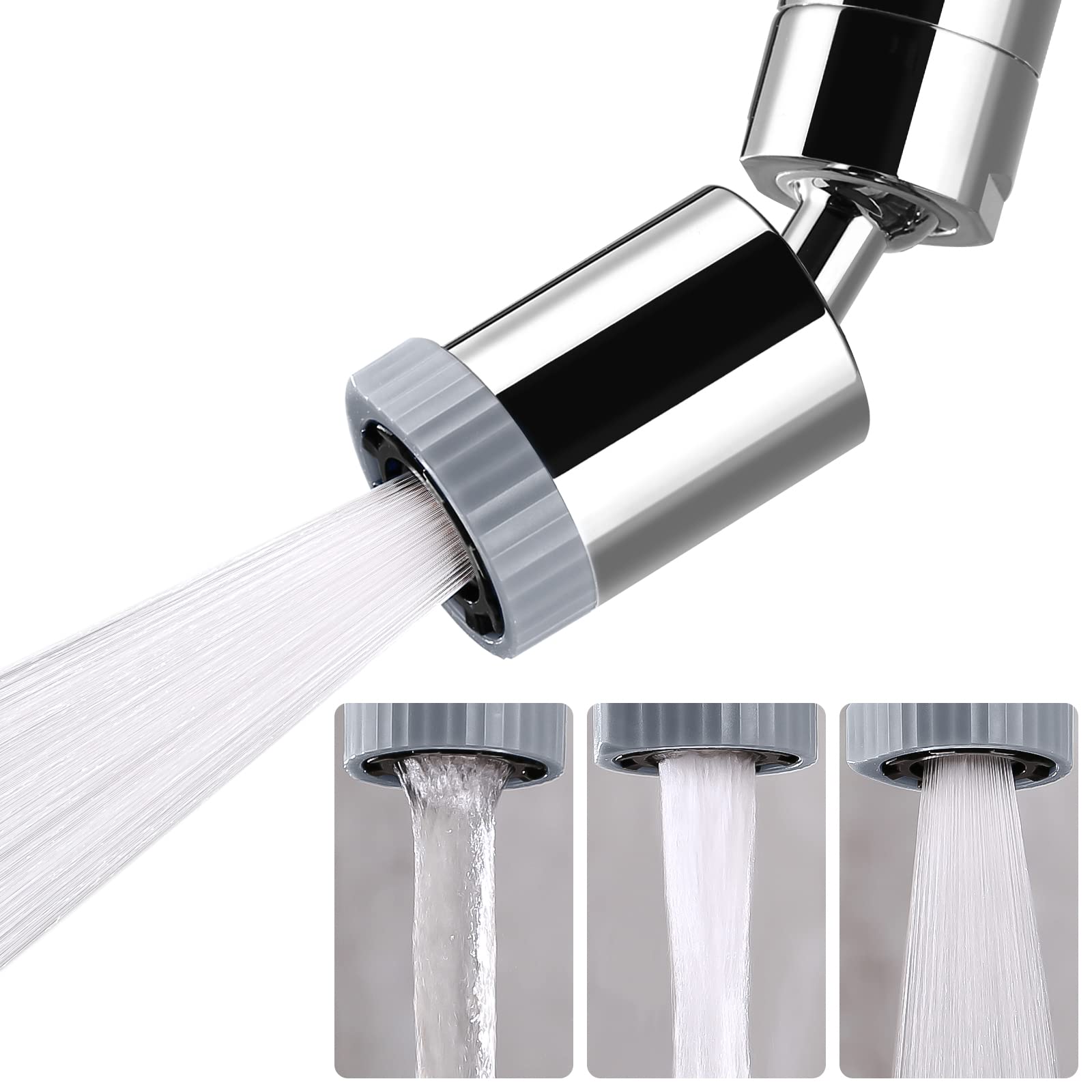 3-Function Swivel Faucet Aerator - 360° Rotating Kitchen Sink Attachment for 55/64