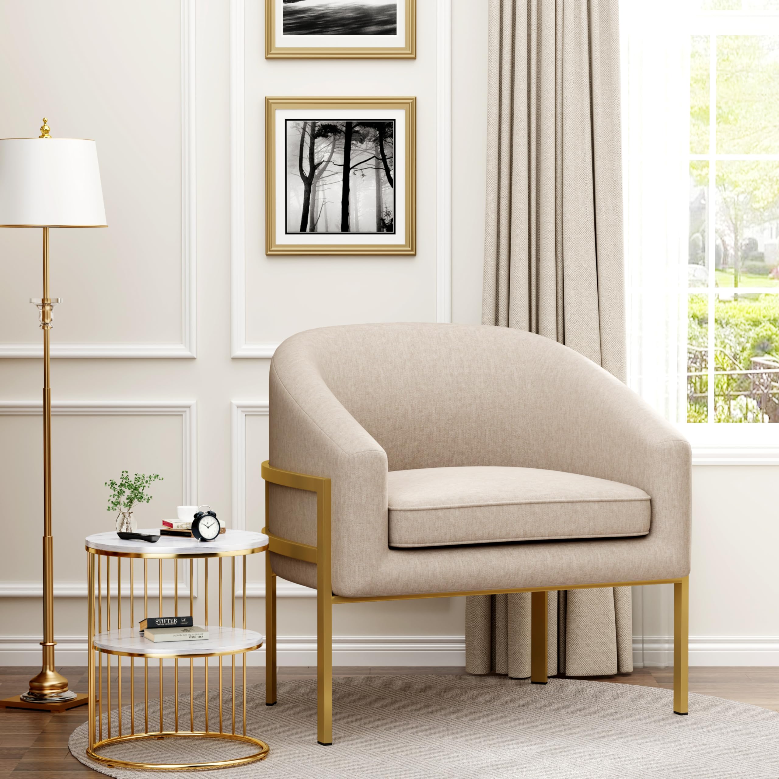 Annjoe Modern Accent Chair - Upholstered Armchair with Sturdy Metal Frame Legs for Living Room, Bedroom, Kitchen | Perfect for Relaxing, Reading & Home Decor