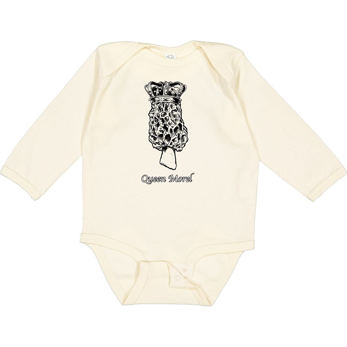 Inktastic Mushroom Hunting Queen Morel in Crown Long Sleeve Creeper - Fun & Unique Graphic Tee for Women - Perfect for Foraging, Nature Lovers & Outdoor Adventures