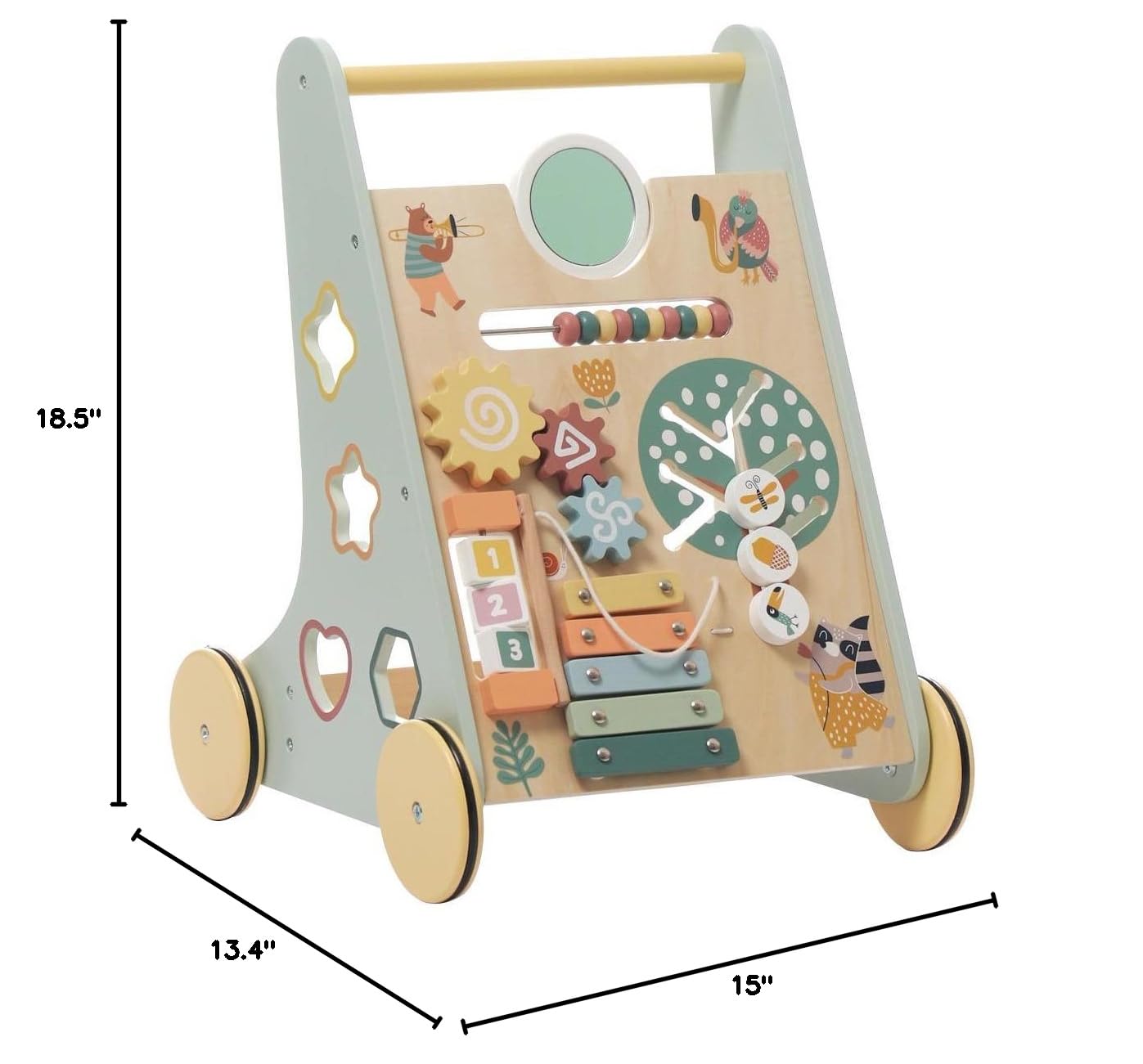 ROBOTIME Wooden Baby Walker Push Toy with Wheels - Montessori Learning Walking Assistant for Toddlers Boys & Girls - Perfect for First Steps & Indoor Playtime