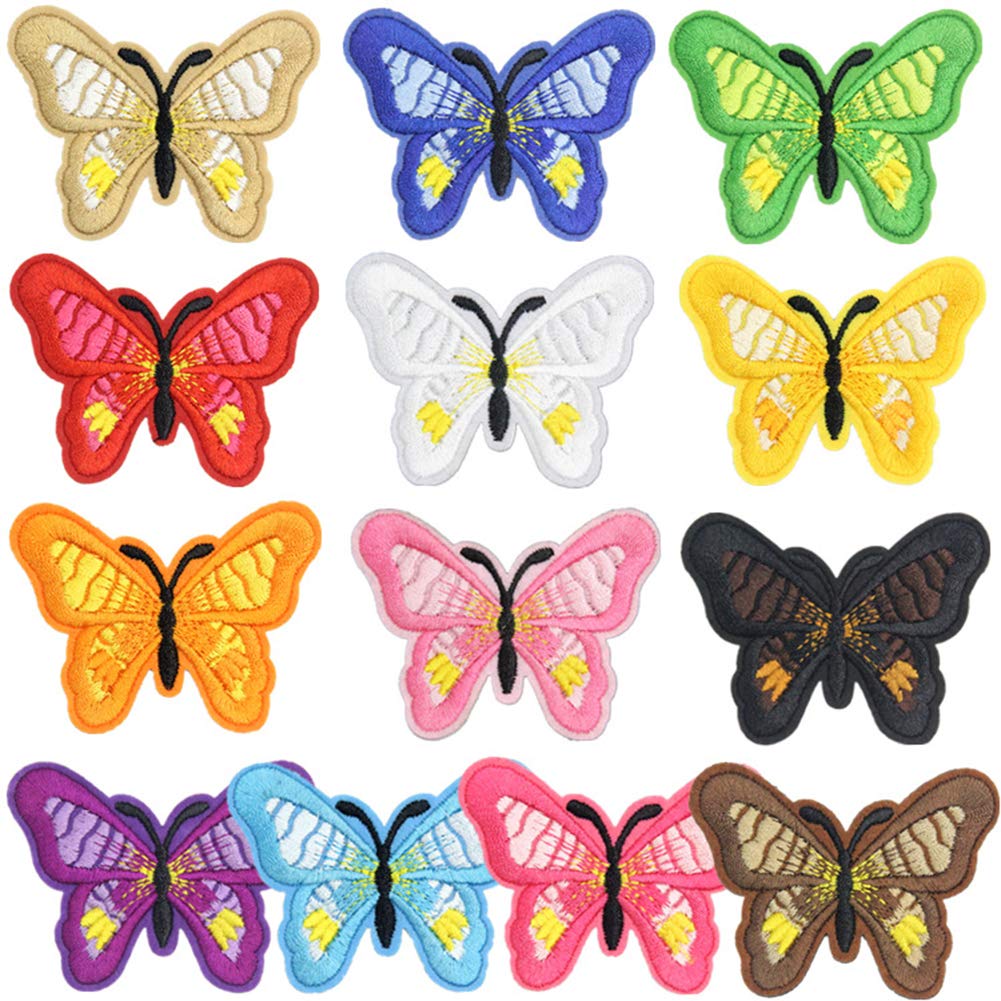 AKOAK 13 Pcs Colorful Butterfly Embroidery Patches - Iron-On or Sew-On Appliques for Clothing, Jackets, Bags & DIY Crafts - Vibrant Fabric Decor for Fashion Upcycling & Costume Design