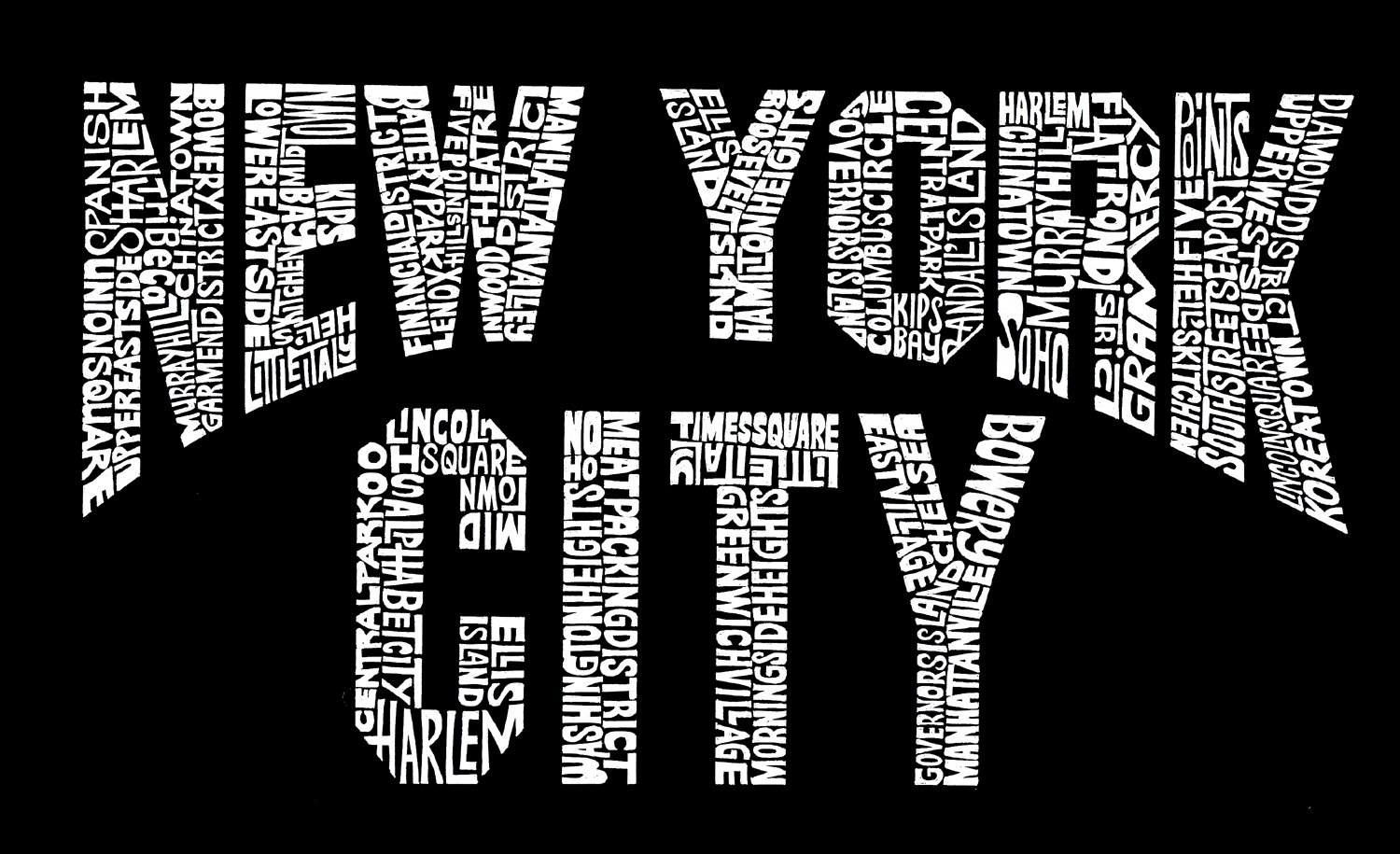 LA POP ART Men's Word Art Hooded Sweatshirt - NYC Neighborhoods Graphic Pullover | Trendy Streetwear for Urban Fashion | Perfect for Casual Outings & City Exploration