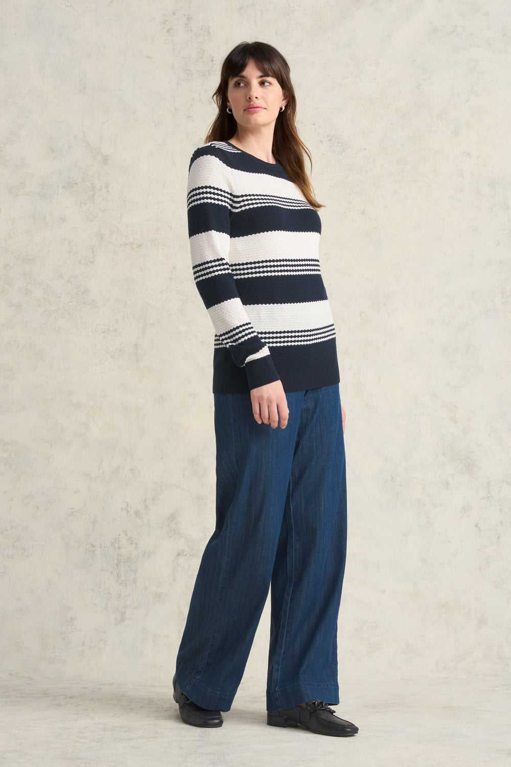 Stripe Wool Jumper for Women - Soft & Warm Ink & White Striped Sweater | Perfect for Winter, Fall & Casual Outfits