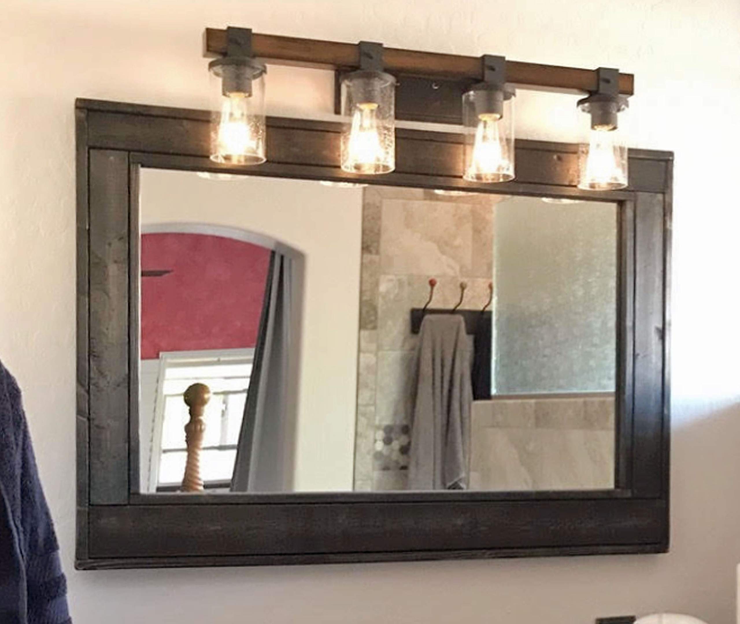 Herringbone Reclaimed Wood Framed Mirror - 5 Sizes & 20 Stain Colors (Ebony Shown) - Large Wall Mirror for Bathroom, Bedroom & Entryway - Rustic Home Decor (24x30, 36x30, 42x30, 60x30) - Perfect for Vanity Desk & Farmhouse Style