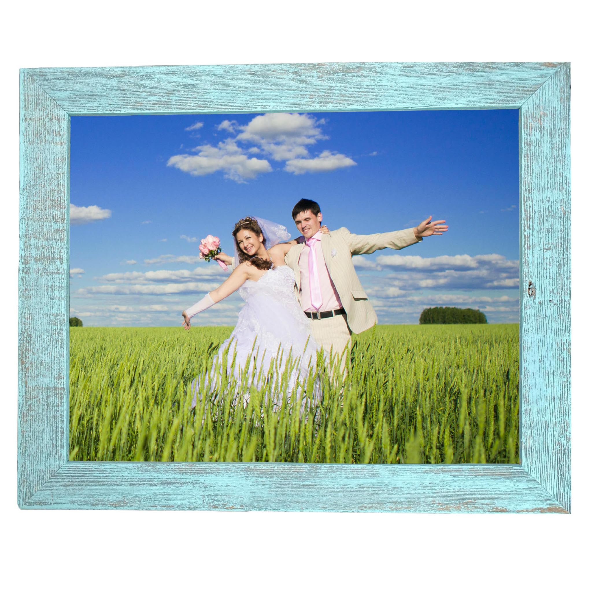 BARNWOODUSA 13x19 Farmhouse Picture Frame - 1.5 Inch Molding, 100% Reclaimed Wood, Rustic Robins Egg Blue - Perfect for Home Decor, Living Room, Bedroom & Office Wall Art
