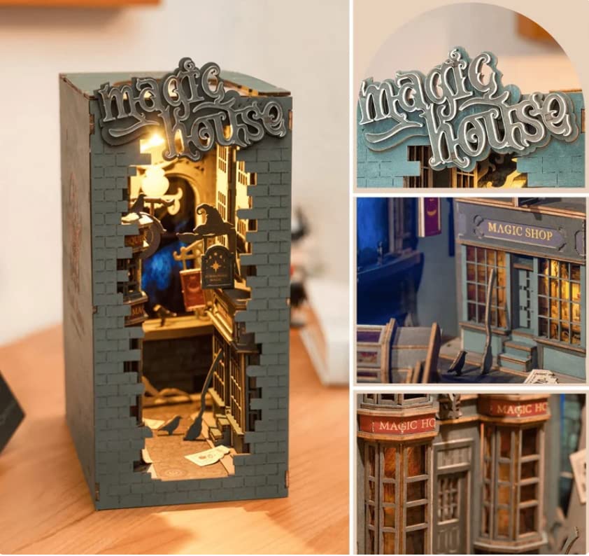 Rolife DIY Book Nook Kit - Wooden Decorative Bookends with LED Lights for Home & Office Decor | Miniature Dollhouse Model Building Kits | Perfect for Bookshelf Insert, Gift Giving & Creative Hobbyists