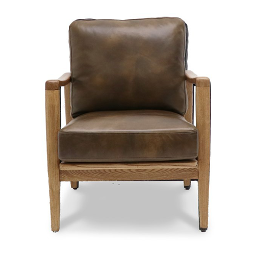 Brown Cabana Bucket Back Leather Chair - Premium Genuine Leather Lounge Chair for Patio, Living Room & Office Comfort