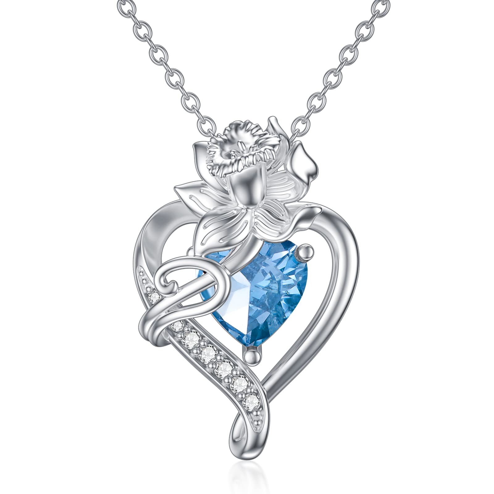 Birthstone Necklace for Women - S925 Sterling Silver Birth Month Flower Pendant Jewelry | Christmas, Birthday & Anniversary Gift for Her, Wife, Girlfriend | Perfect for Special Occasions & Everyday Elegance