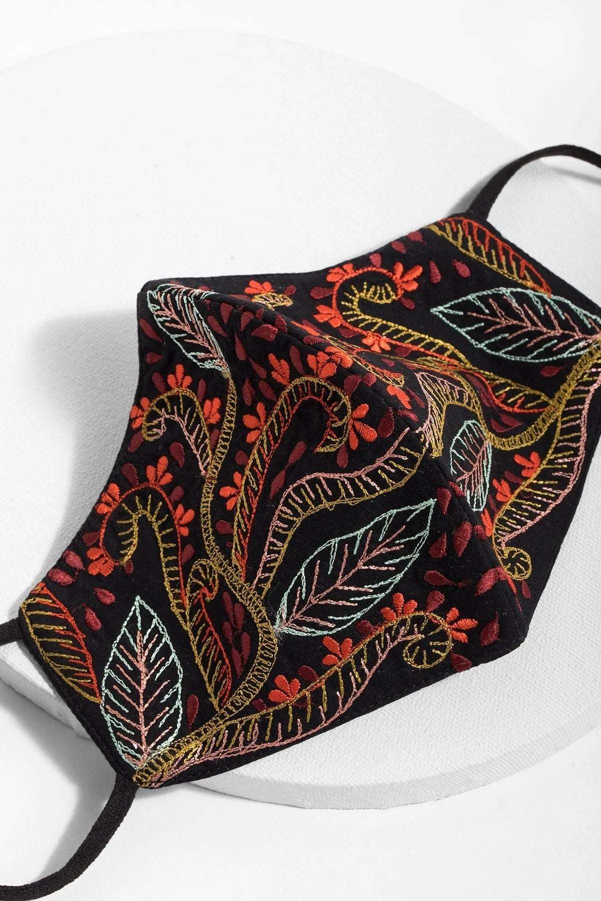 Autumn Embroidered Face Mask - Floral Design Cotton Fabric for Women & Men - Breathable Reusable Fashion Mask for Fall Season - Perfect for Outdoor Activities, Travel, and Daily Protection