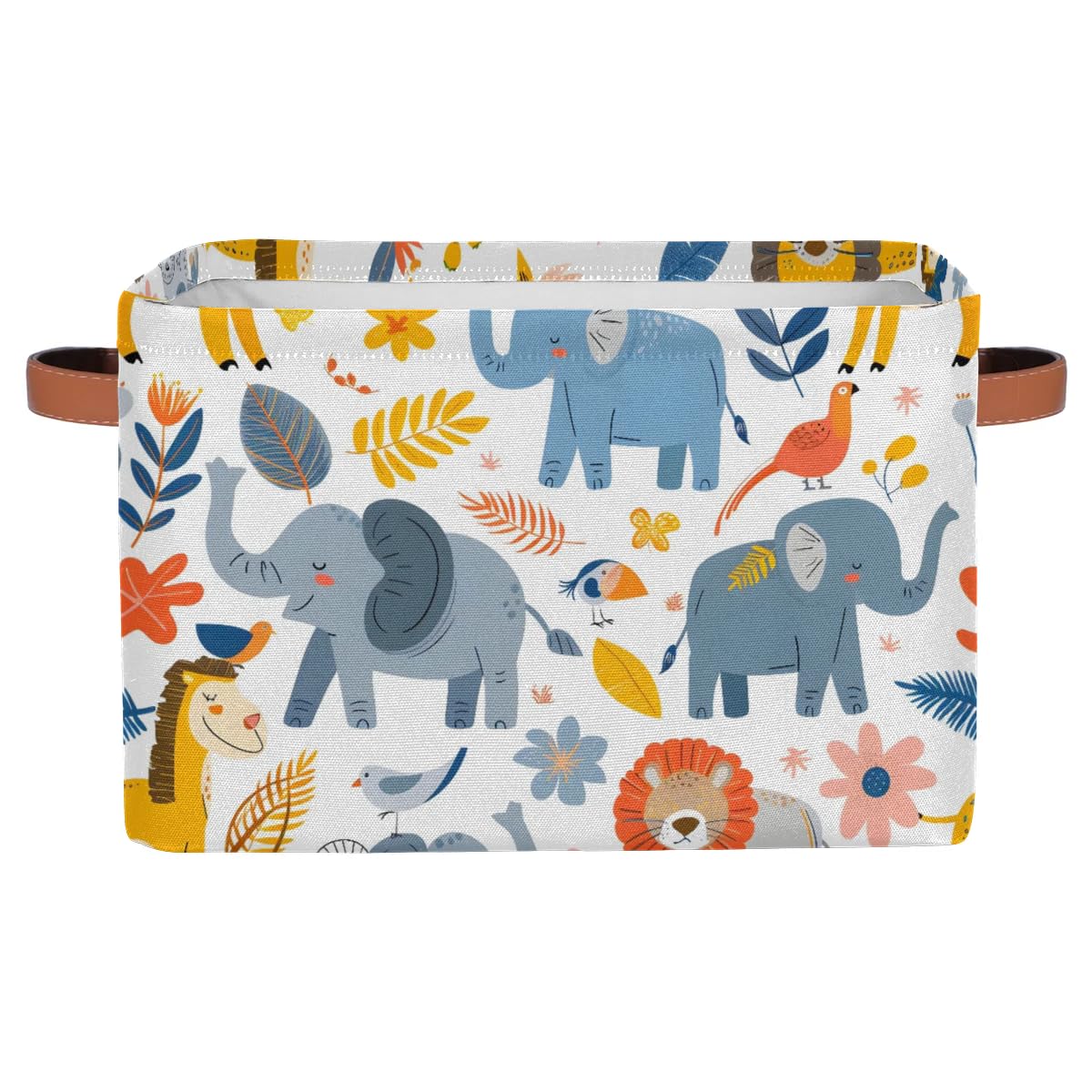 Cartoon Elephant Fabric Storage Bins with Handles - Large Decorative Collapsible Baskets for Shelves & Closet Organizers (2-Pack) - Perfect for Home Organization, Clothes, Toys & Nursery Storage