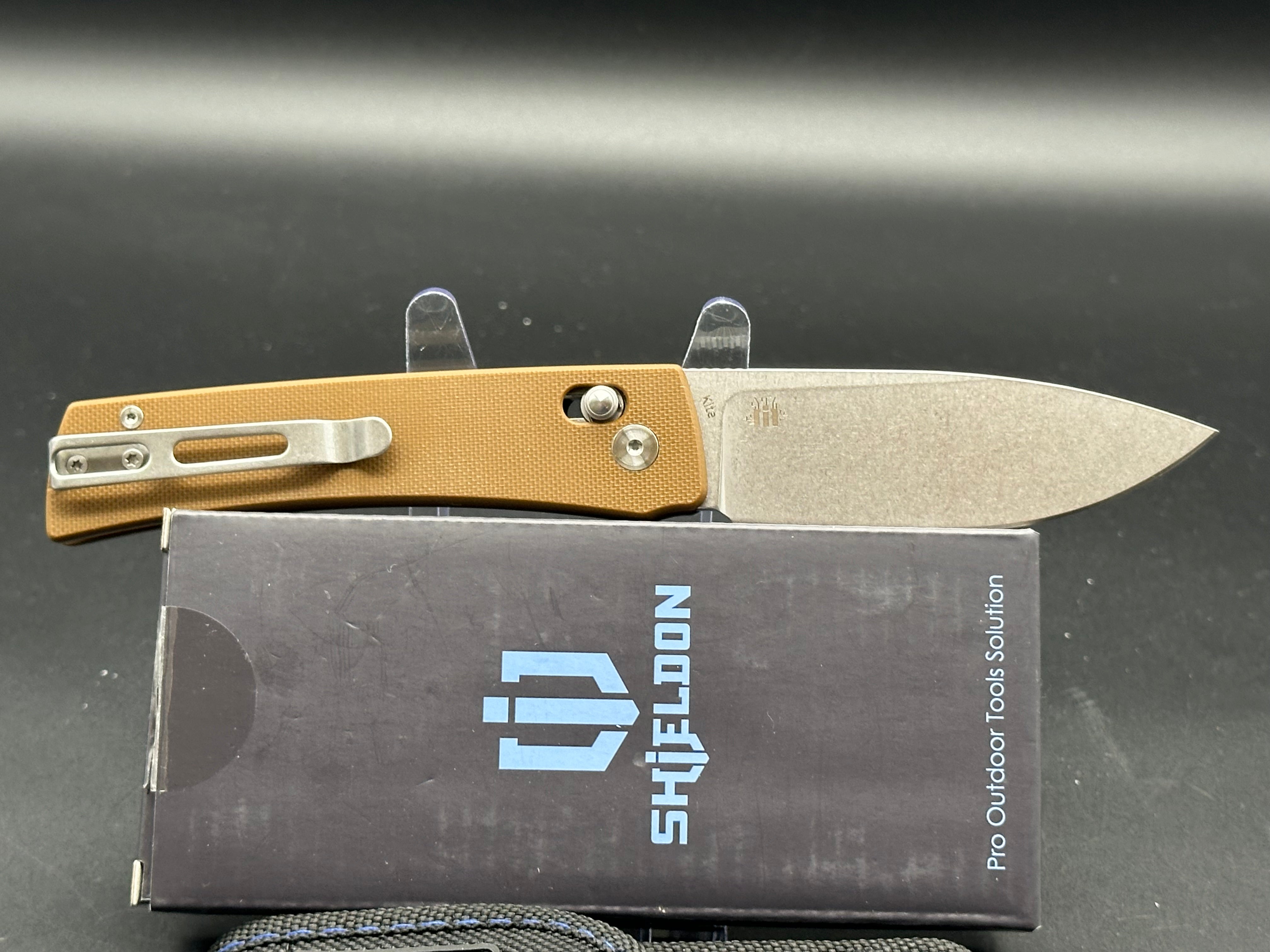 SHIELDON KITE Pocket Knife - 154CM Stainless Steel Blade with Brown G10 Handle - Compact EDC Folding Knife for Outdoor, Camping & Everyday Carry