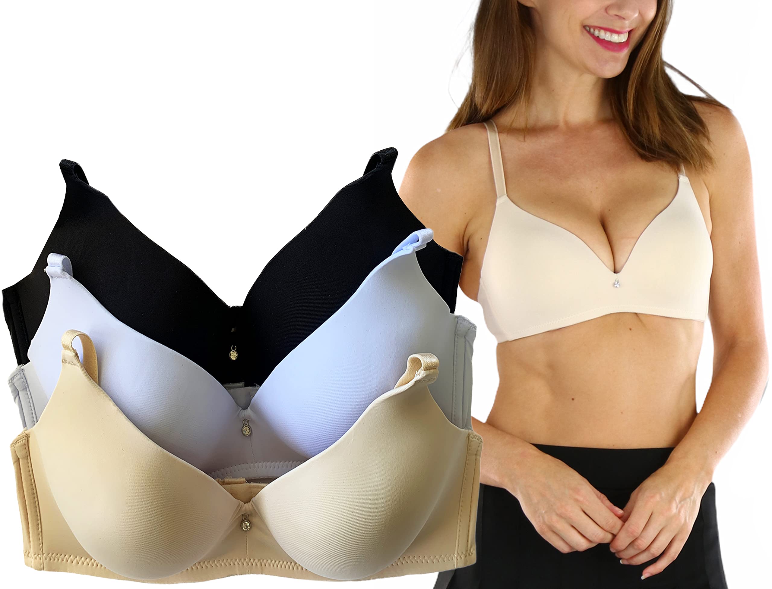 ToBeInStyle Women's Pack of 6 Comfortable Underwire Supportive Padded Bras - Seamless T-Shirt Bra for Everyday Wear, Workout & Lounge