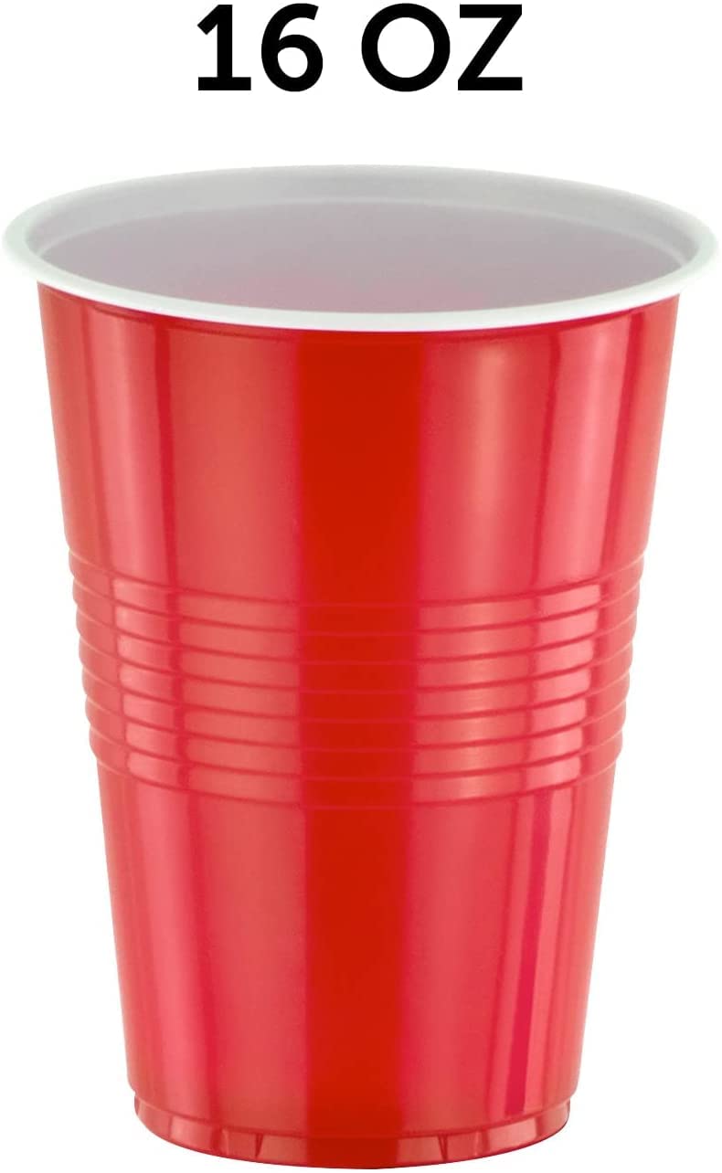 DecorRack 150-Pack 16oz Red Plastic Party Cups - BPA Free, Stackable & Reusable Disposable Drinking Cups for Birthday, Picnic, BBQ, Indoor & Outdoor Events - Perfect for Beverages, Beer, Cocktails & Social Gatherings (Red, 150 Count)