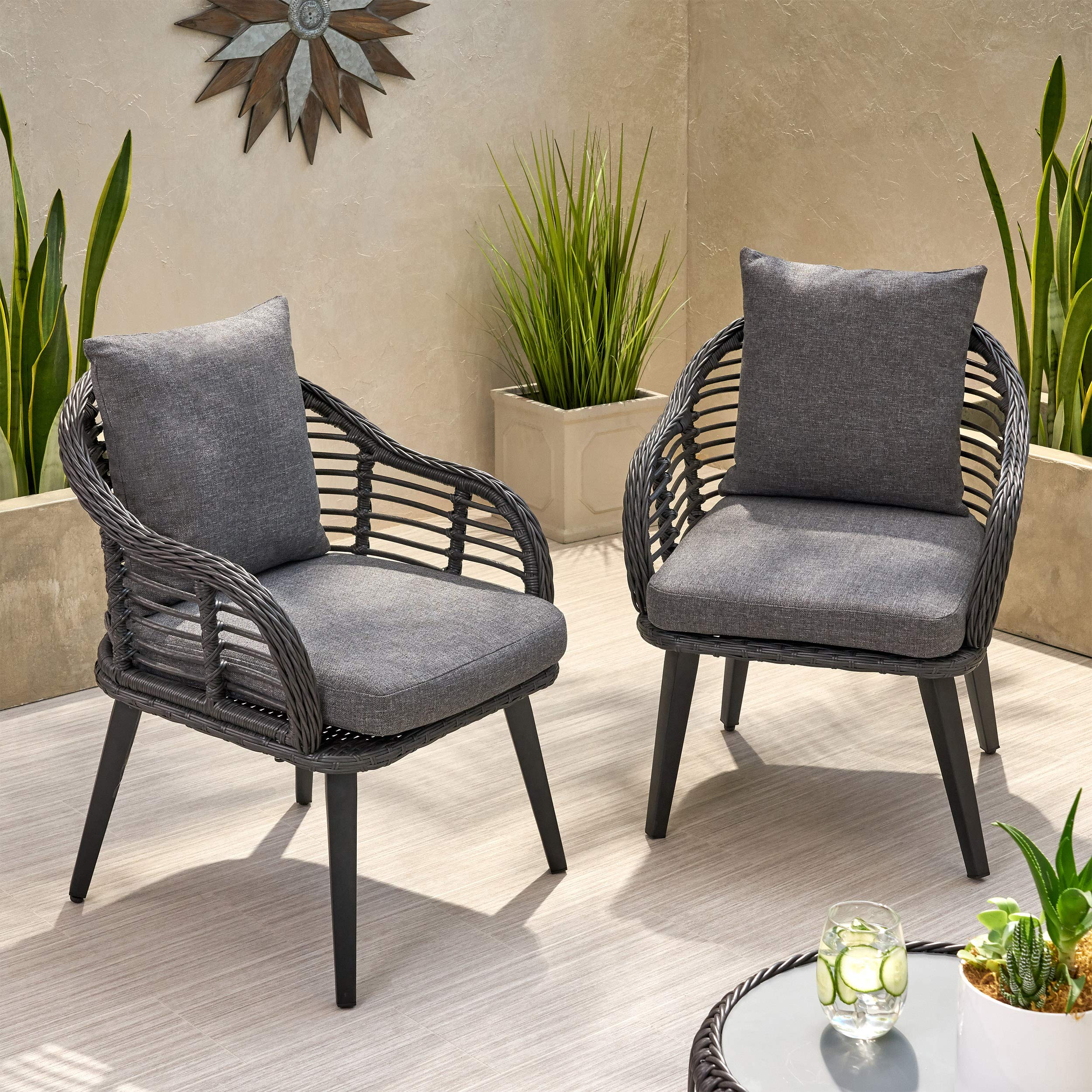 Premium Outdoor Wicker Club Chairs Set of 2 with Cushions - Gray & Dark Gray Patio Furniture for Garden, Poolside & Backyard Relaxation