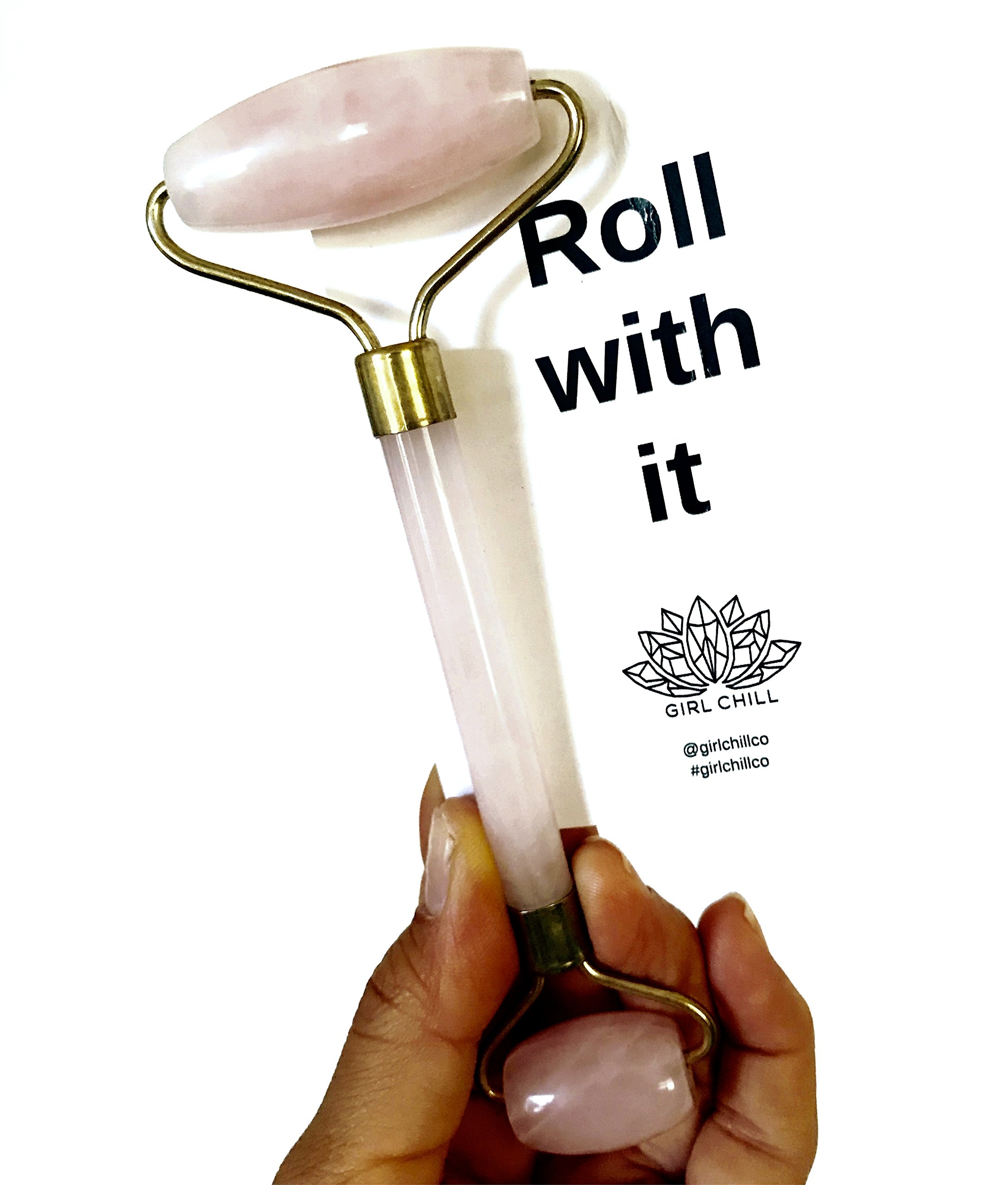 Natural Rose Quartz Facial Roller & Massager - 100% Pink Jade & Rose Quartz for Skin Care, Anti-Aging & Lymphatic Drainage | Perfect for Daily Facial Massage, Relaxation & Glowing Skin