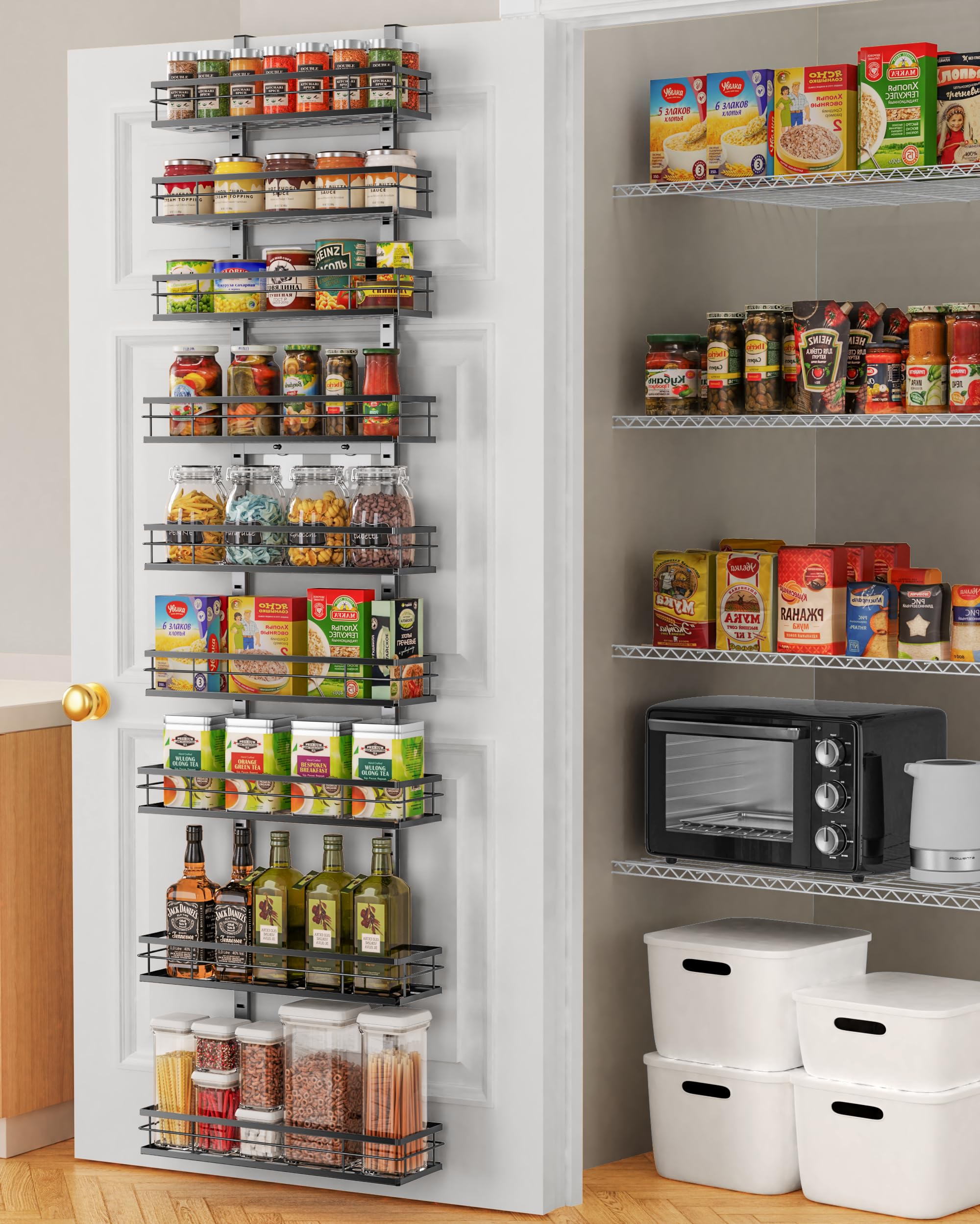 9-Tier Over The Door Organizer - Space Saving Hanging Shelf for Pantry, Bathroom, Closet & Laundry Room - Black Storage Rack for Home & Kitchen Organization (Perfect for Small Spaces & Apartment Living)