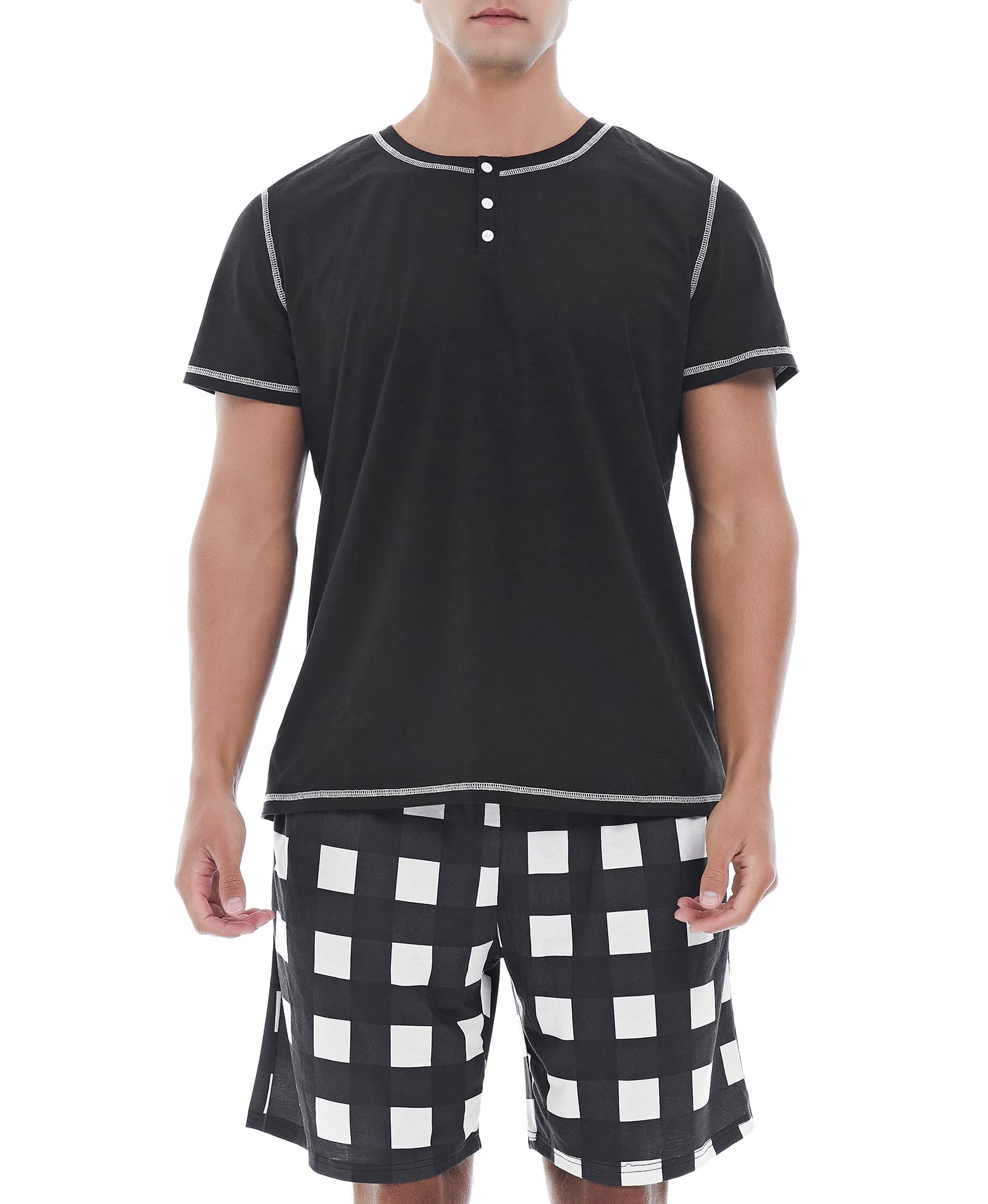 Yoimira Men's Pajama Set - Soft Short Sleeve Sleepwear with Pockets for Lounge & Sleep
