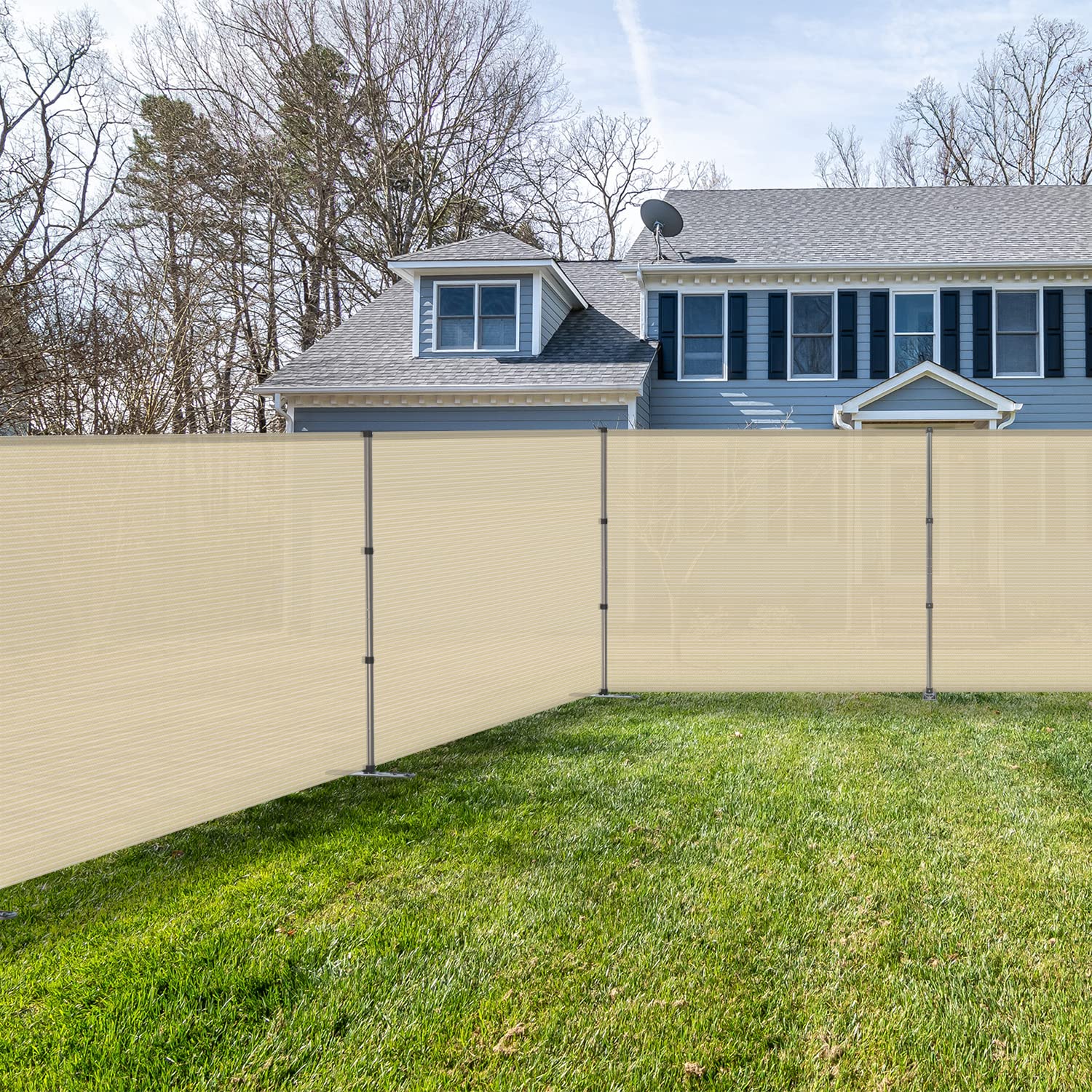 Coarbor 4'x25' Removable Privacy Fence Panel - Outdoor Yard Barrier for Pools, Dogs, Chicken Coops & Vegetable Gardens - Beige Fencing with Spikes & Poles | Perfect for Backyard Privacy, Pet Containment & Garden Protection
