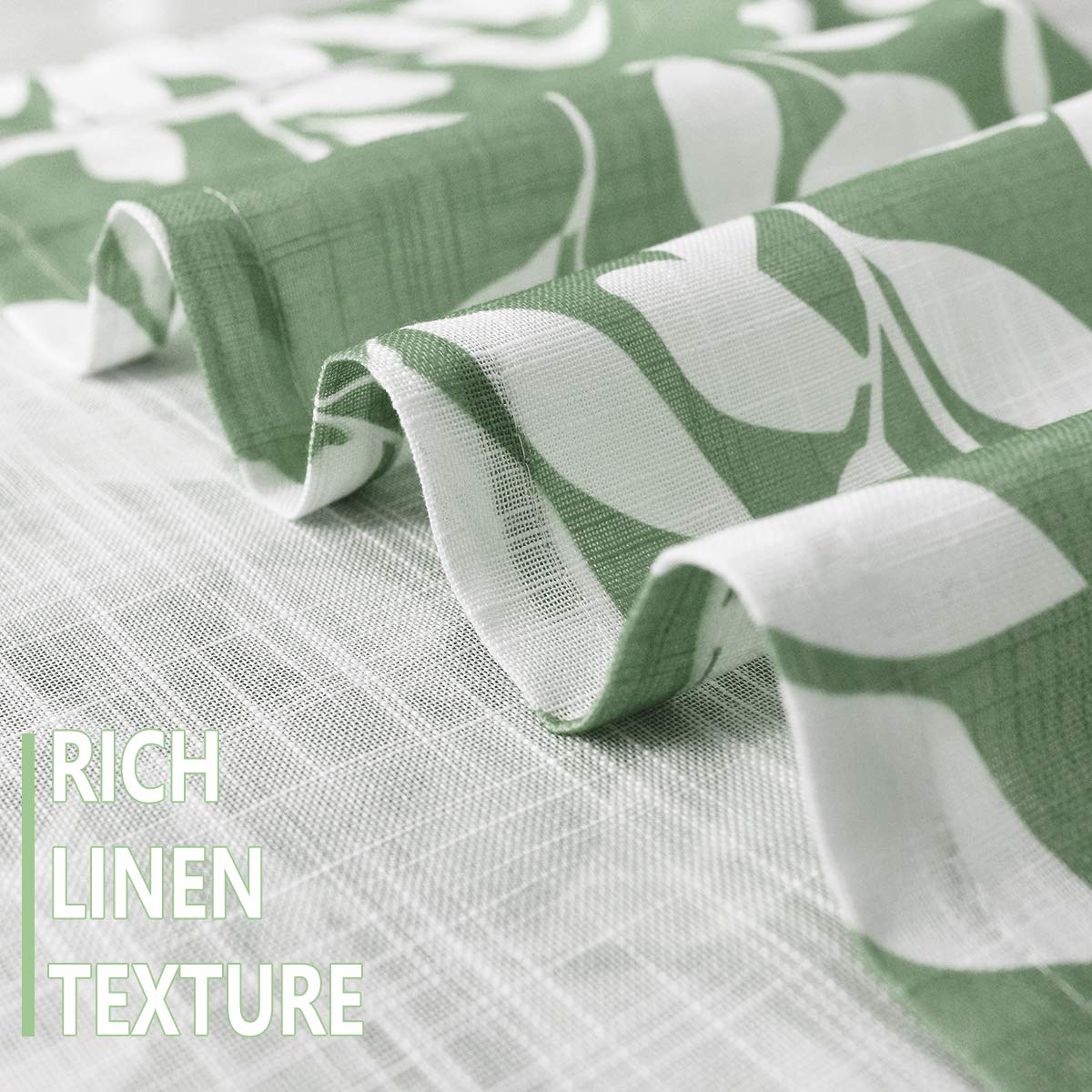 Treatmentex Leaf Print Semi-Sheer Curtains - 95 Inch Long White & Green Window Drapes with Grommet Top (1 Pair) | Elegant Living Room & Bedroom Window Treatments for Natural Light Filtering & Privacy