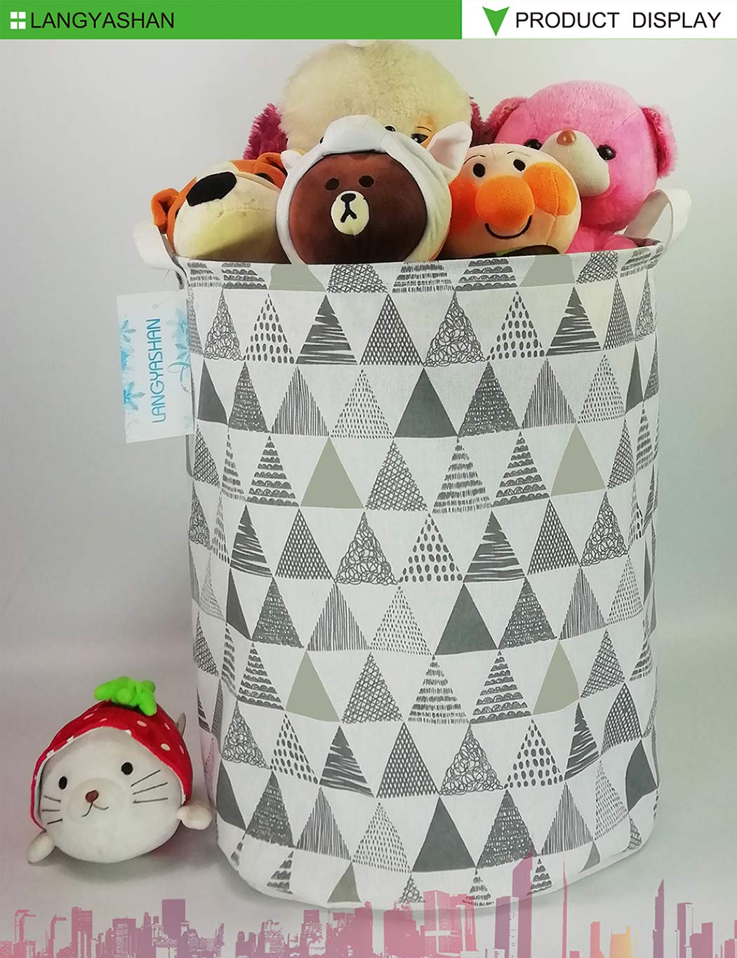 Collapsible Canvas Laundry Basket - Foldable Storage Bin for Clothes, Toys & Organizing | Nursery Hamper, Bedroom Organizer & Gift Basket | Perfect for Kids Room, Dorm & Home Use (Grey Triangle)