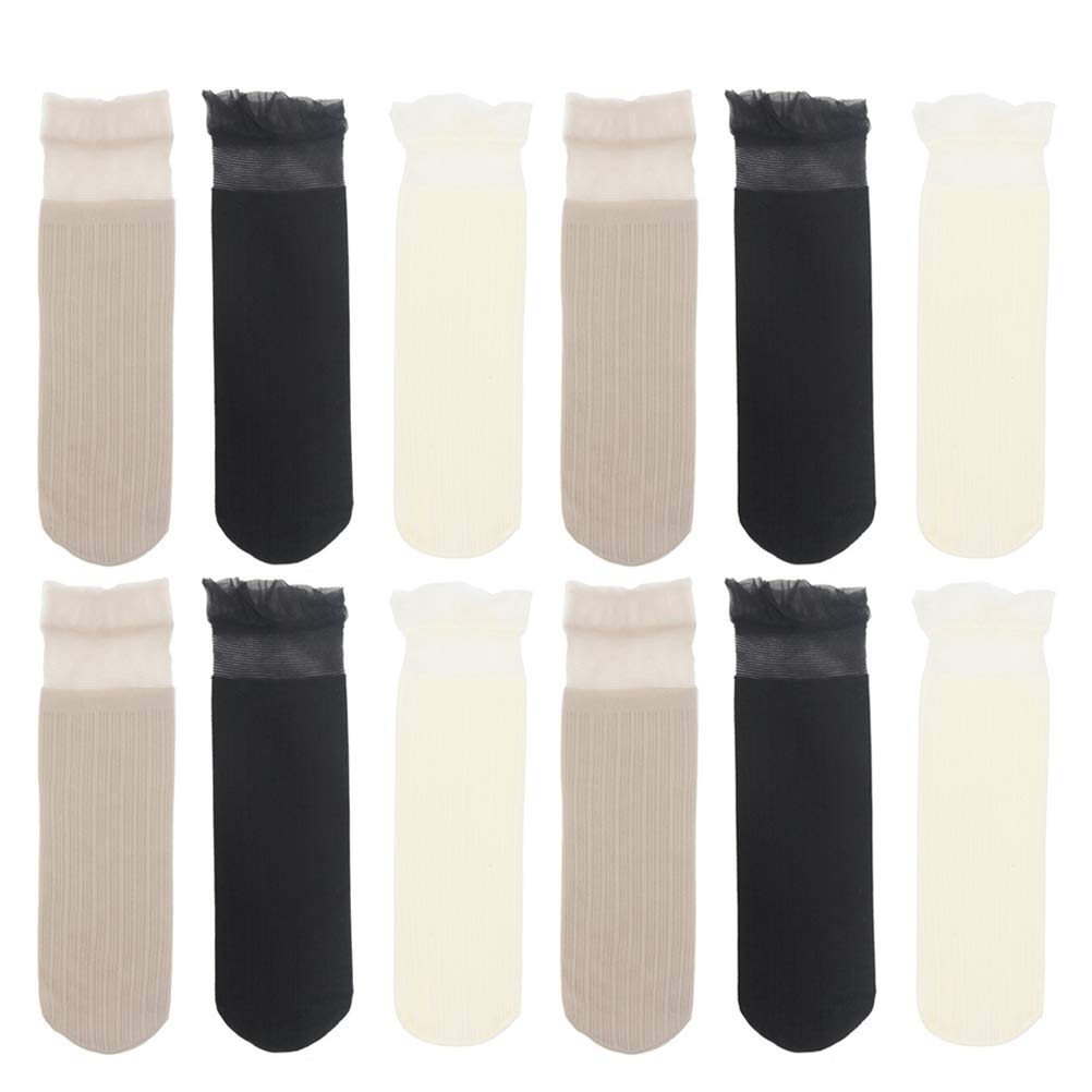 12 Pairs Ultra-Thin Lace Socks for Women & Girls - Black & White Ruffle Socks, Bridesmaid & Sweet Stockings - Perfect for Weddings, Parties & Everyday Wear