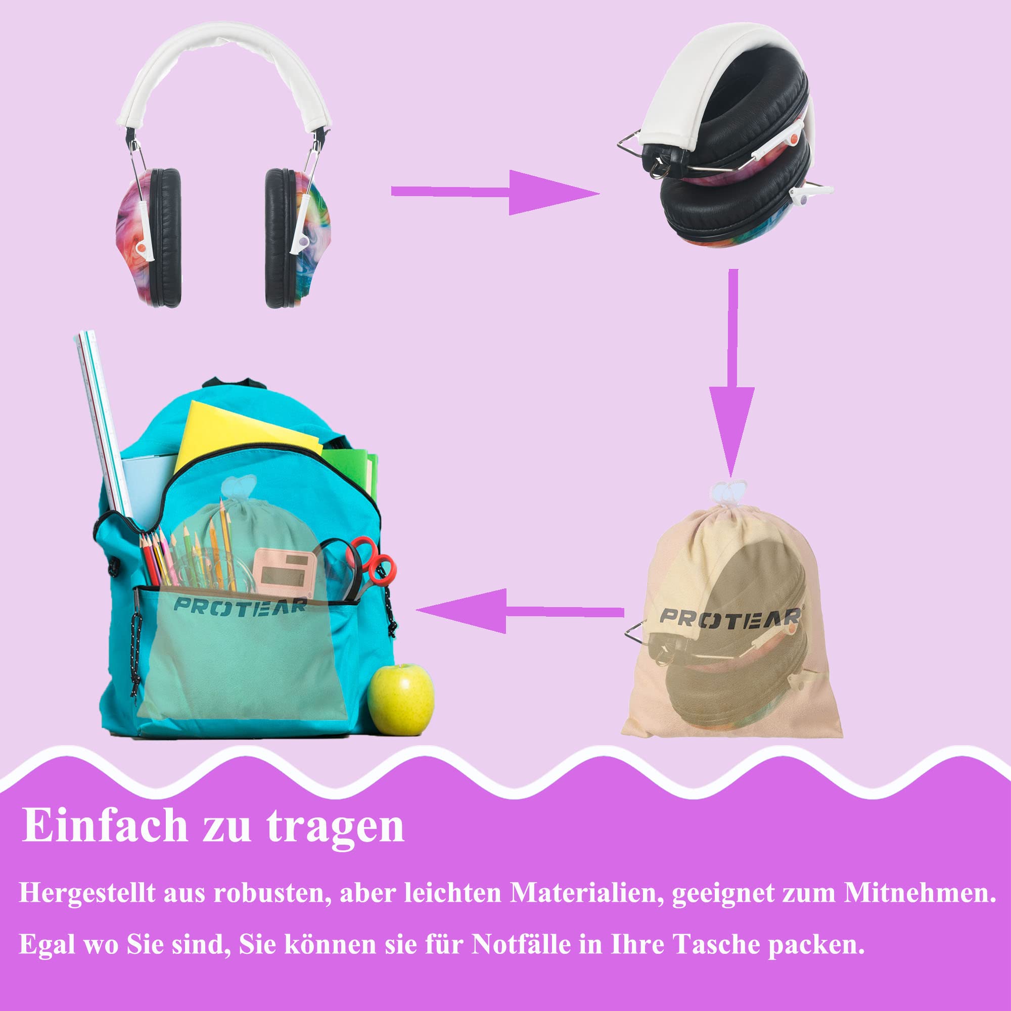 PROTEAR Kids Noise Cancelling Headphones, Adjustable & Foldable Ear Muffs for Children with 28dB SNR Hearing Protection - Perfect for Sports Events, Concerts, Travel & Loud Environments