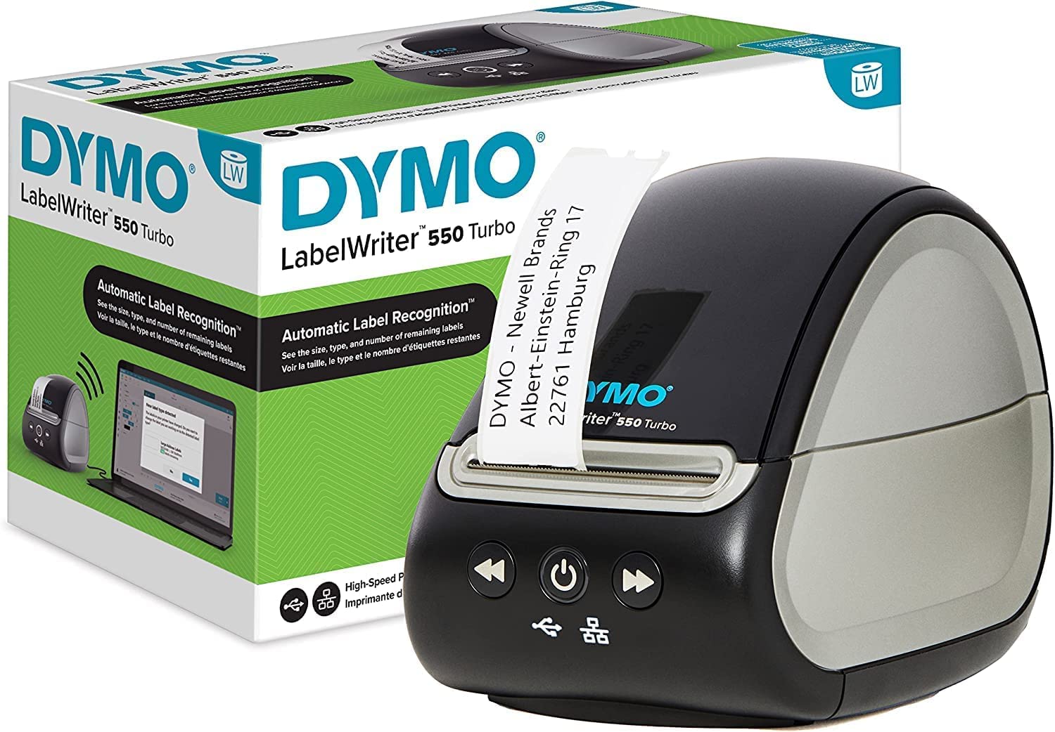 DYMO LabelWriter 550 Direct Thermal Label Printer - USB Connectivity, Black Monochrome Barcode Label Maker (62 Labels/Min) - Auto Label Recognition - Perfect for Shipping Labels, Inventory Management & Small Business Packaging