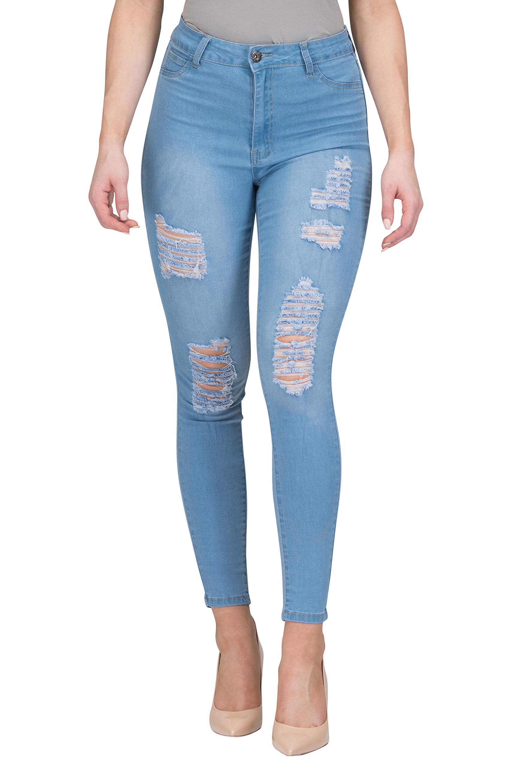 L.B FASHION Women's High Waisted Stretch Skinny Jeans - Plus Size Colored Denim Pants in Black, White & Khaki | Comfortable Slim Fit for Casual Wear, Office & Night Out
